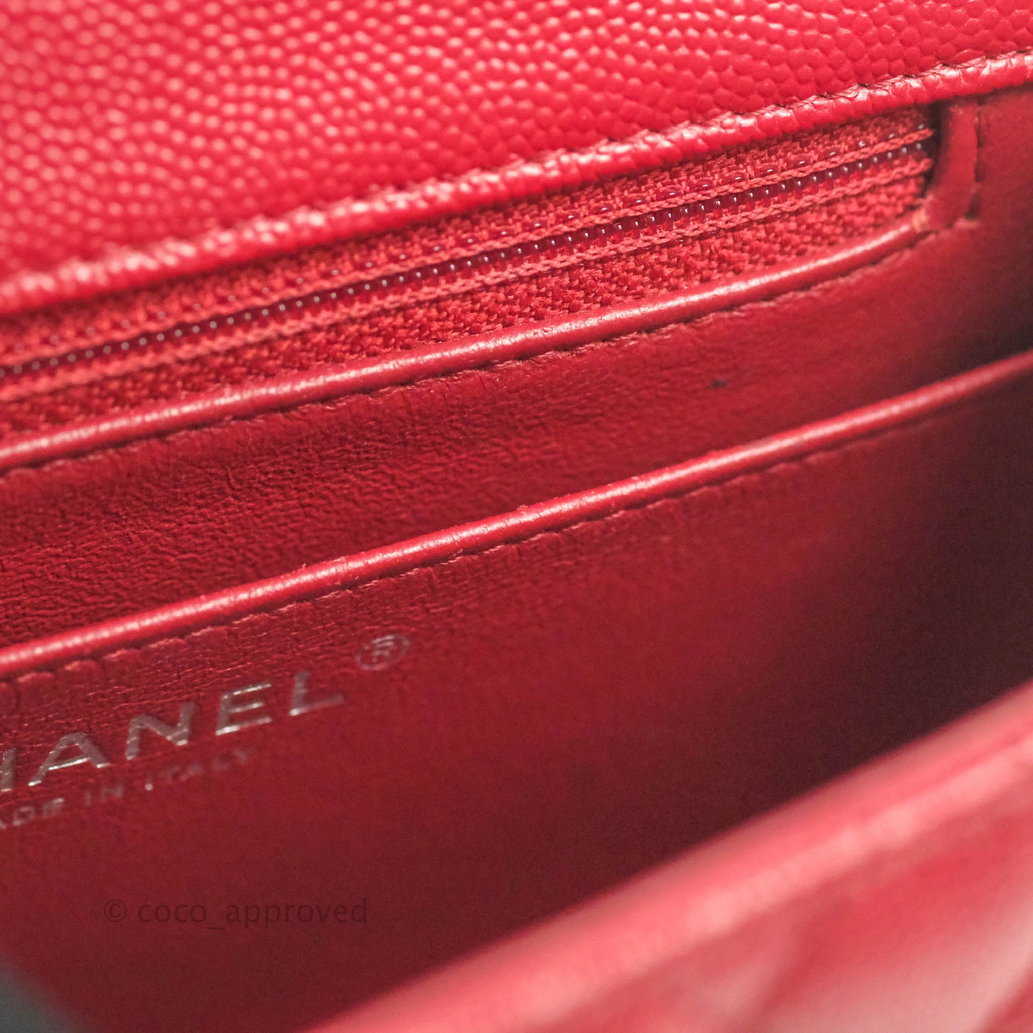 Chanel Quilted Mini Square Red Caviar Silver Hardware 17B