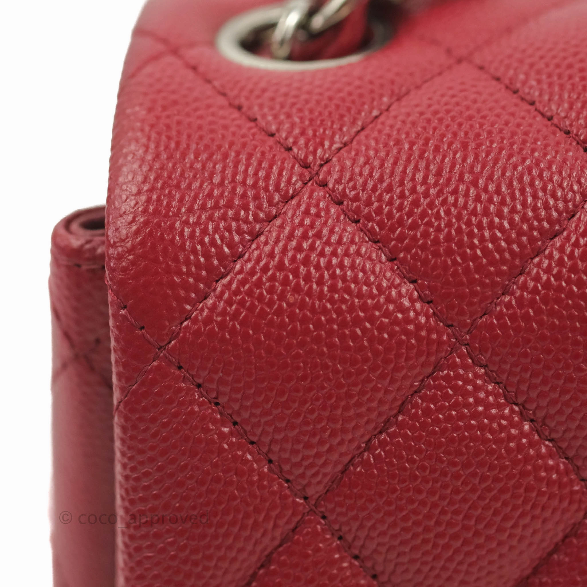 Chanel Quilted Mini Square Red Caviar Silver Hardware 17B