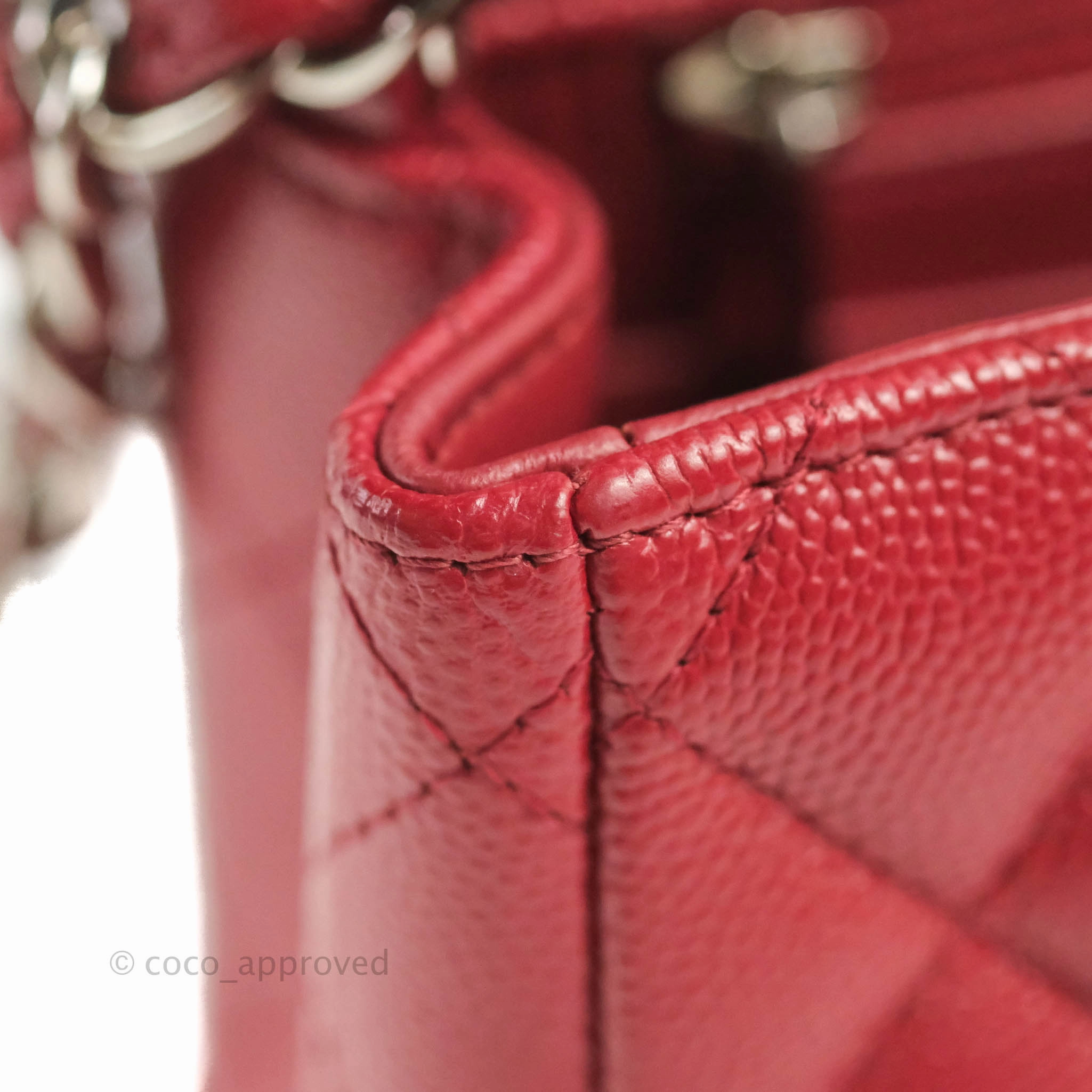 Chanel Quilted Mini Square Red Caviar Silver Hardware 17B