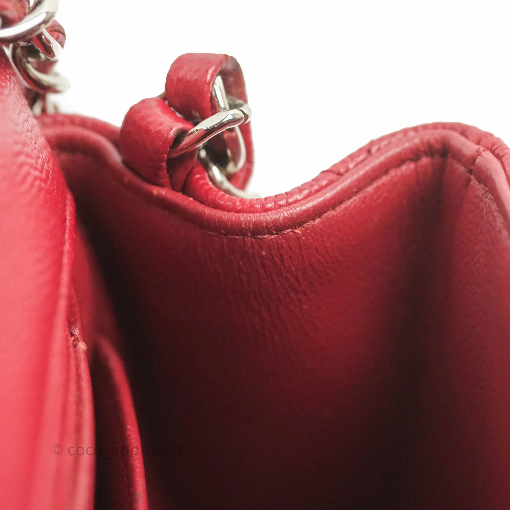 Chanel Quilted Mini Square Red Caviar Silver Hardware 17B