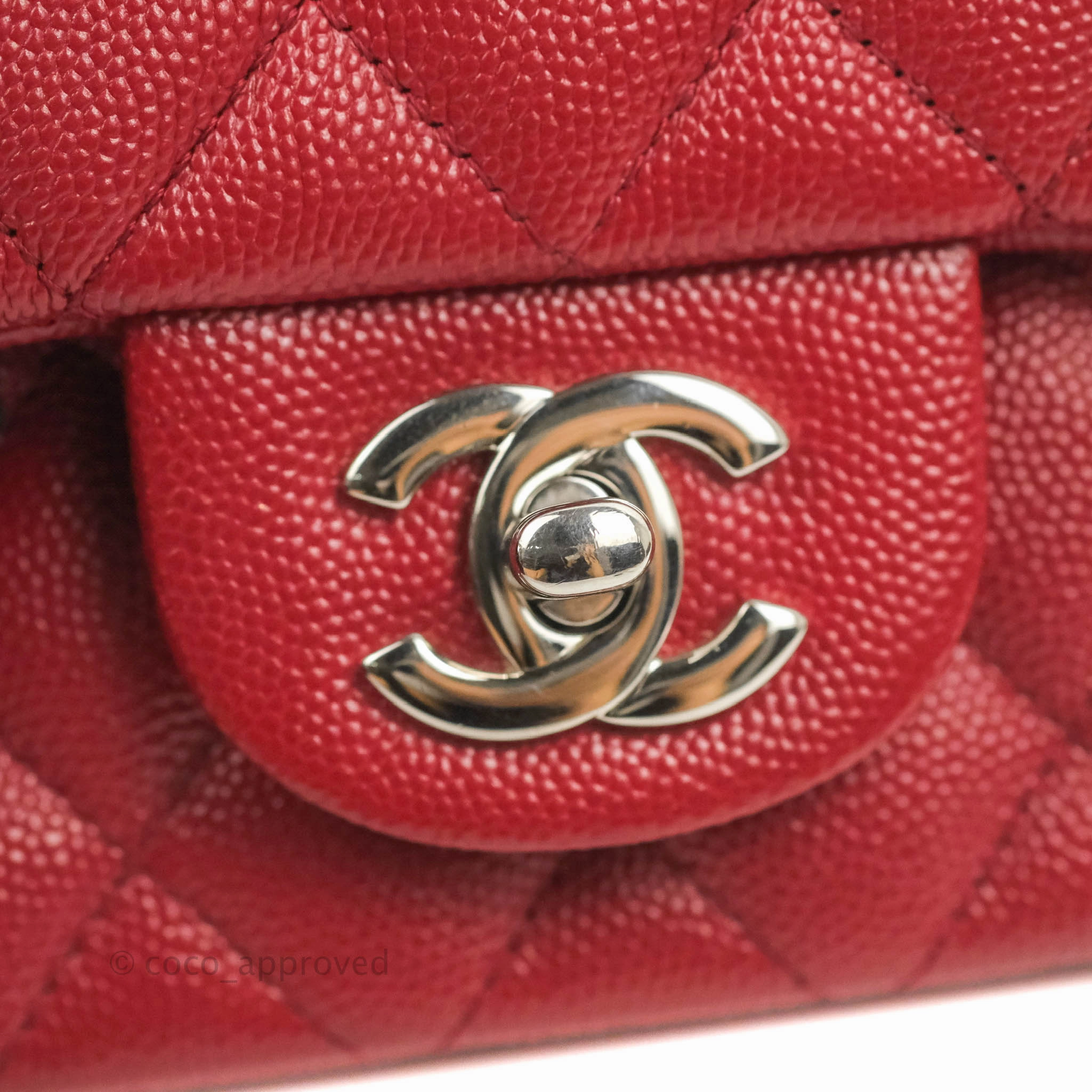 Chanel Quilted Mini Square Red Caviar Silver Hardware 17B