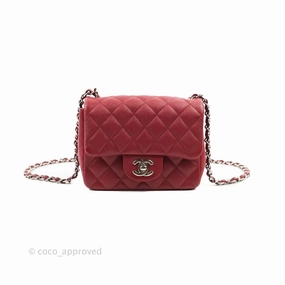 Chanel Quilted Mini Square Red Caviar Silver Hardware 17B