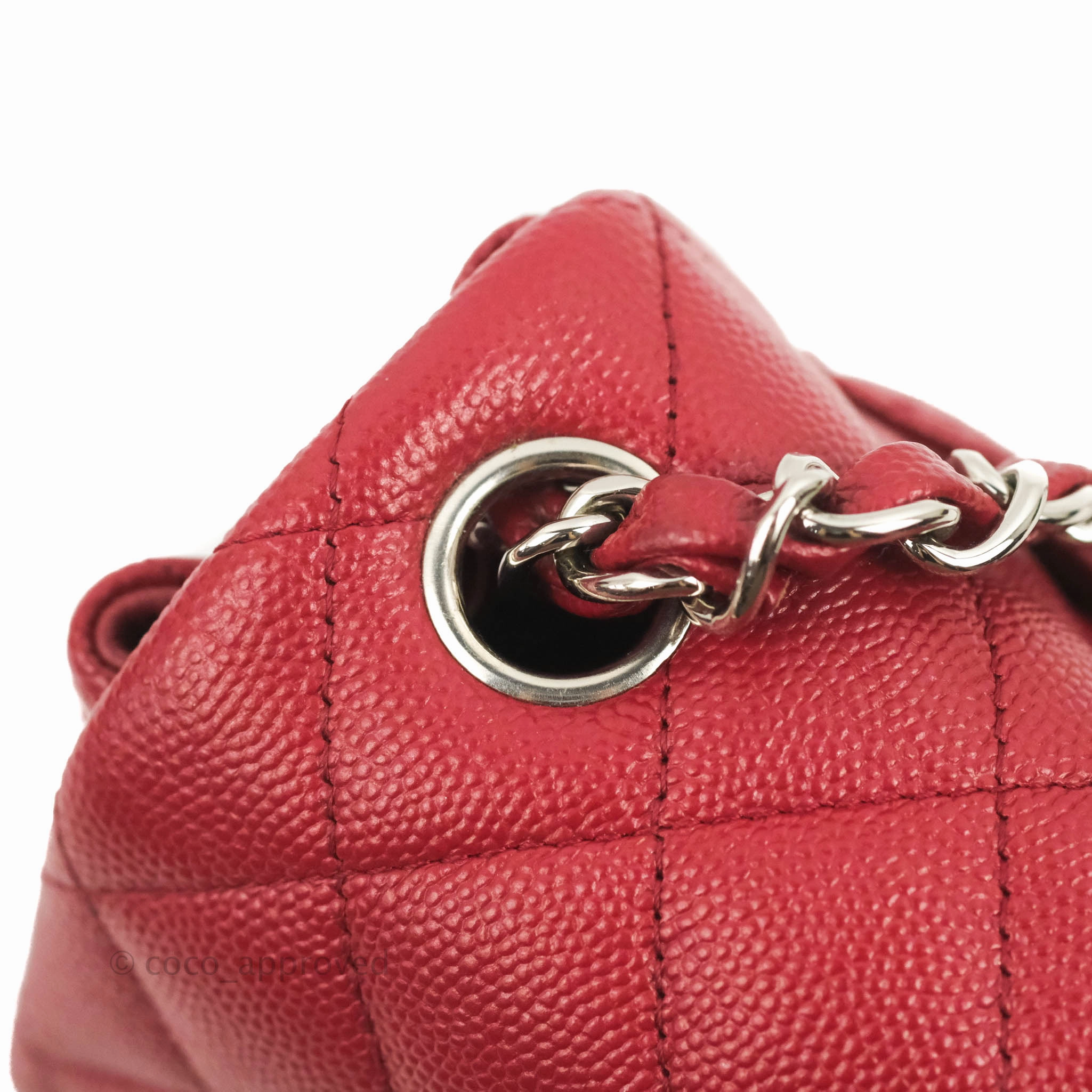 Chanel Quilted Mini Square Red Caviar Silver Hardware 17B