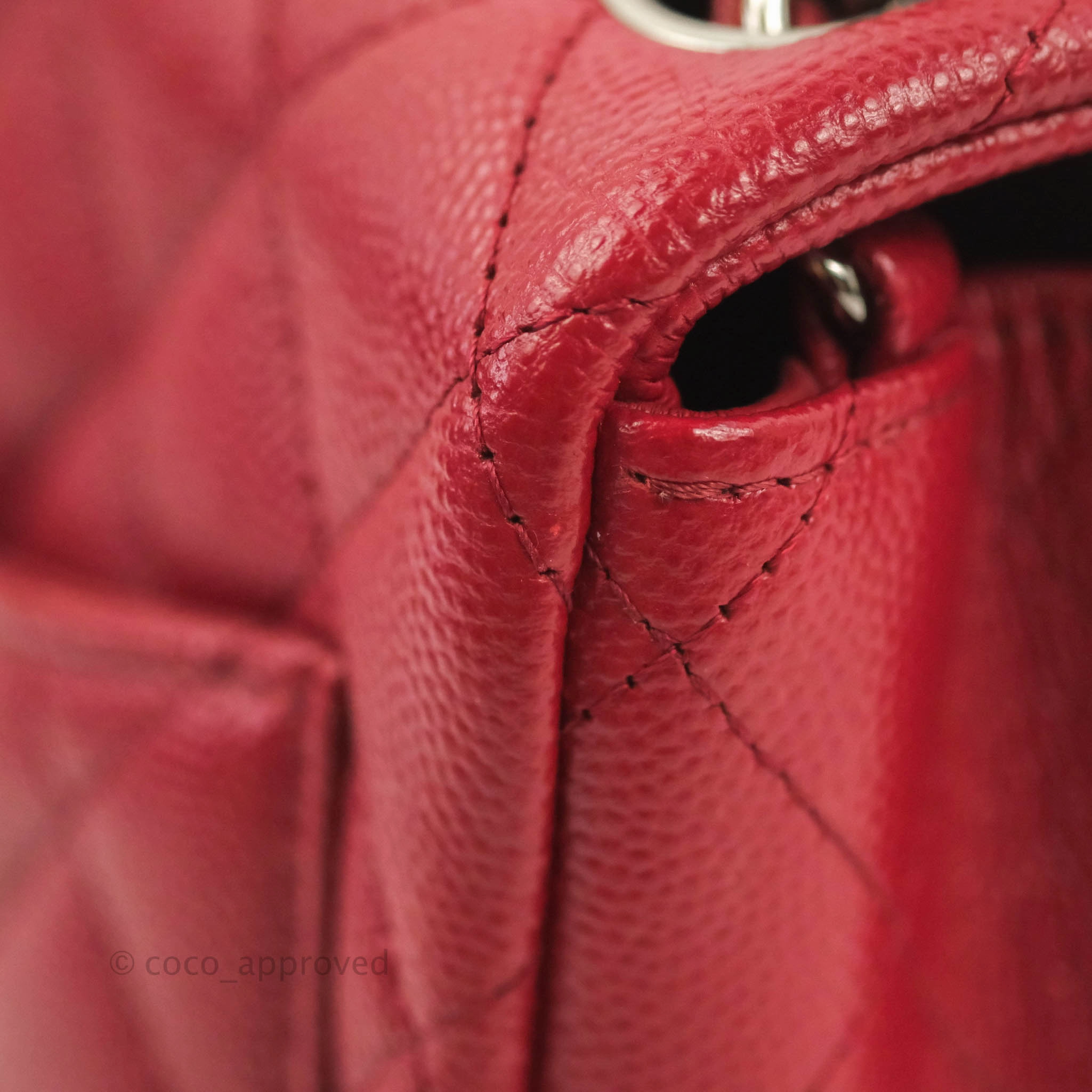 Chanel Quilted Mini Square Red Caviar Silver Hardware 17B