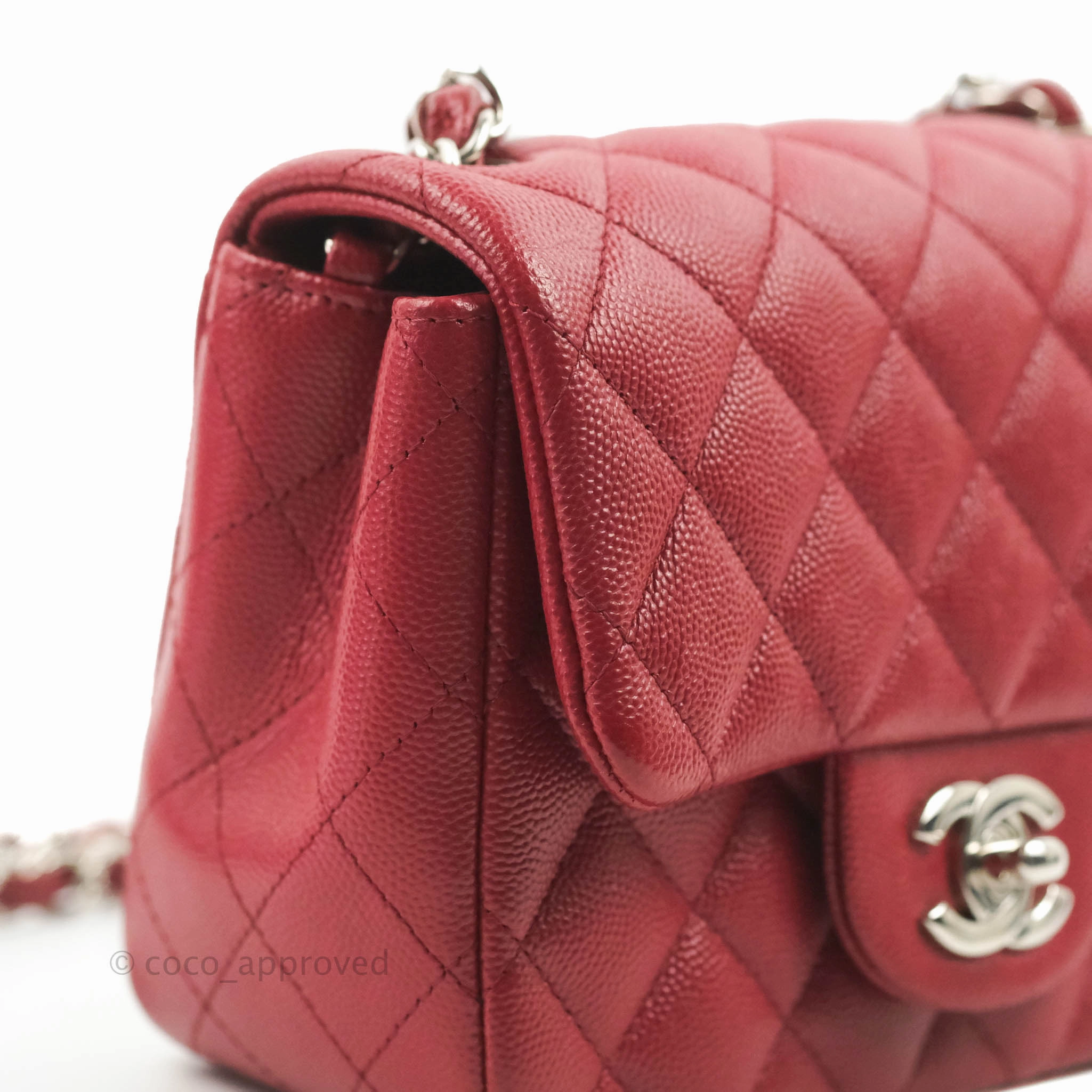 Chanel Quilted Mini Square Red Caviar Silver Hardware 17B