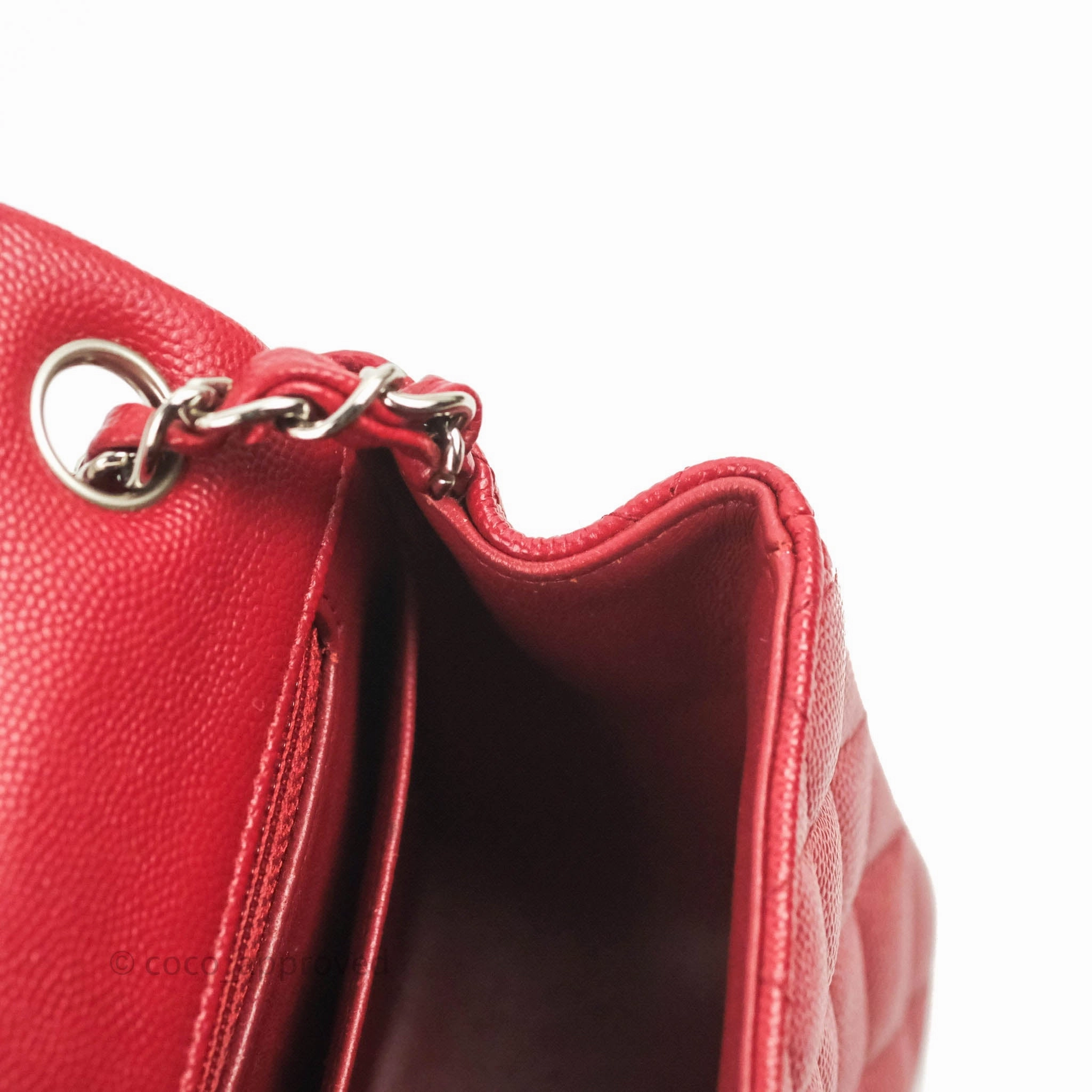 Chanel Quilted Mini Square Red Caviar Silver Hardware 17B