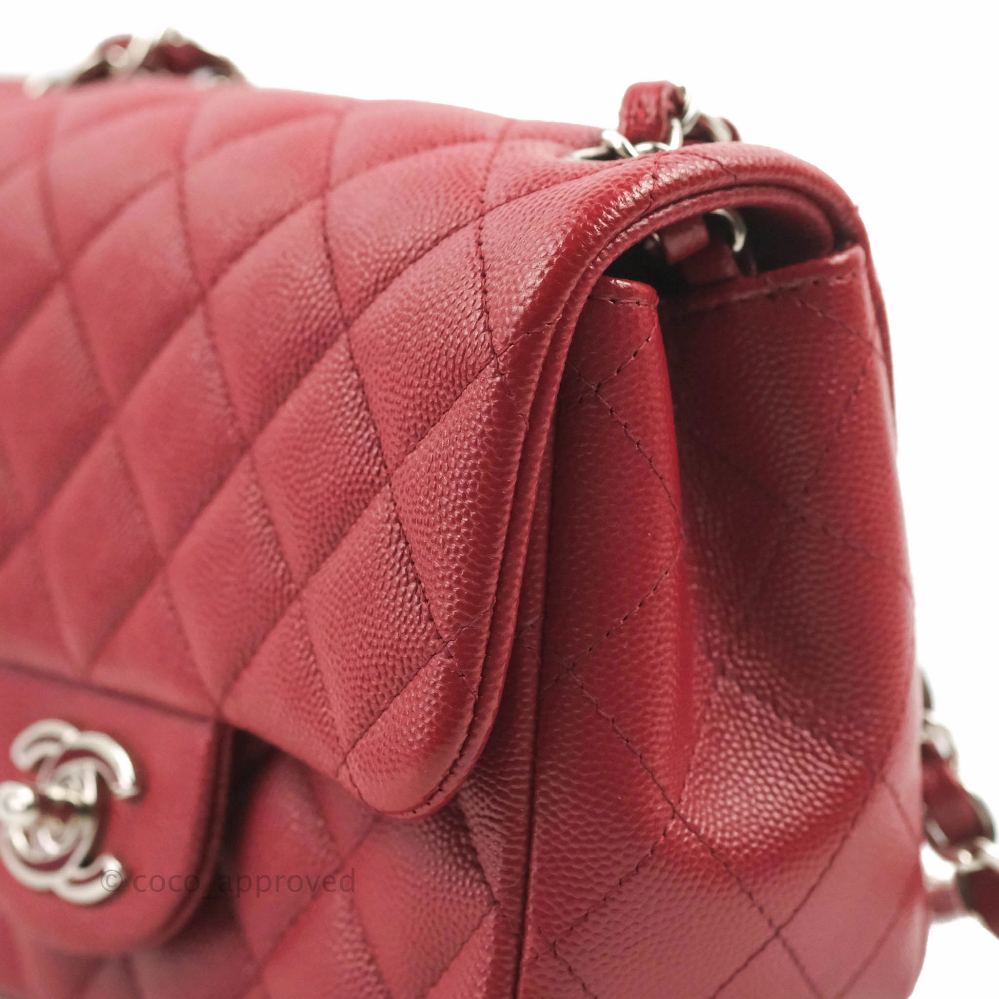 Chanel Quilted Mini Square Red Caviar Silver Hardware 17B