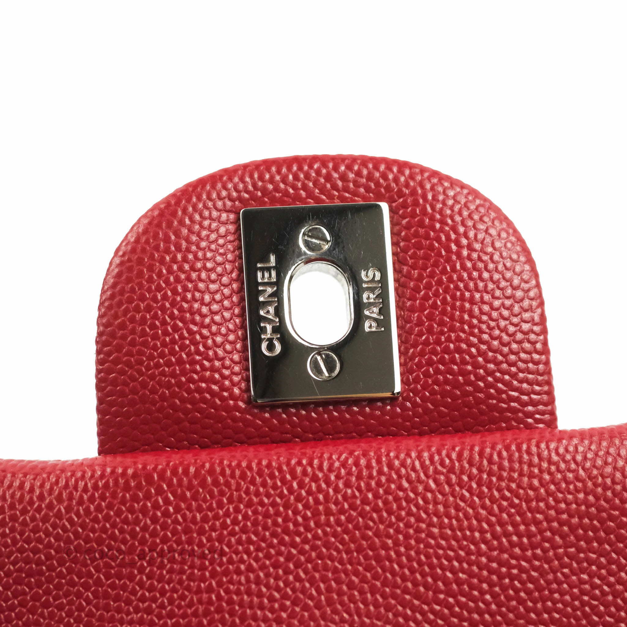 Chanel Quilted Mini Square Red Caviar Silver Hardware 17B