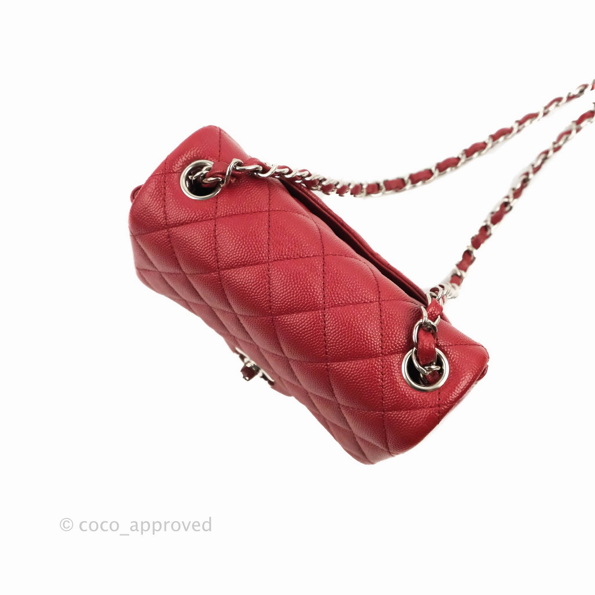 Chanel Quilted Mini Square Red Caviar Silver Hardware 17B