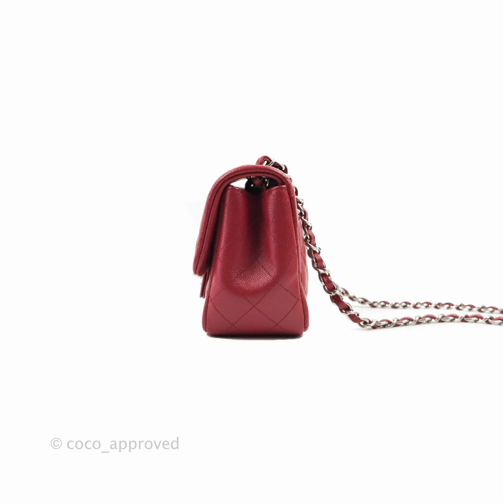 Chanel Quilted Mini Square Red Caviar Silver Hardware 17B