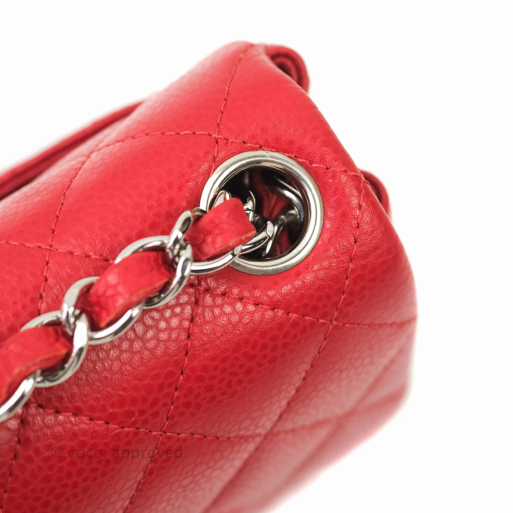 Chanel Quilted Mini Square Red Caviar Silver Hardware
