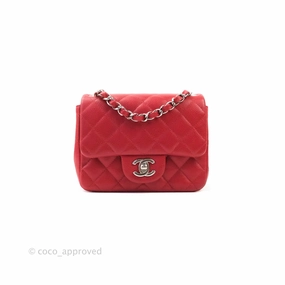 Chanel Quilted Mini Square Red Caviar Silver Hardware