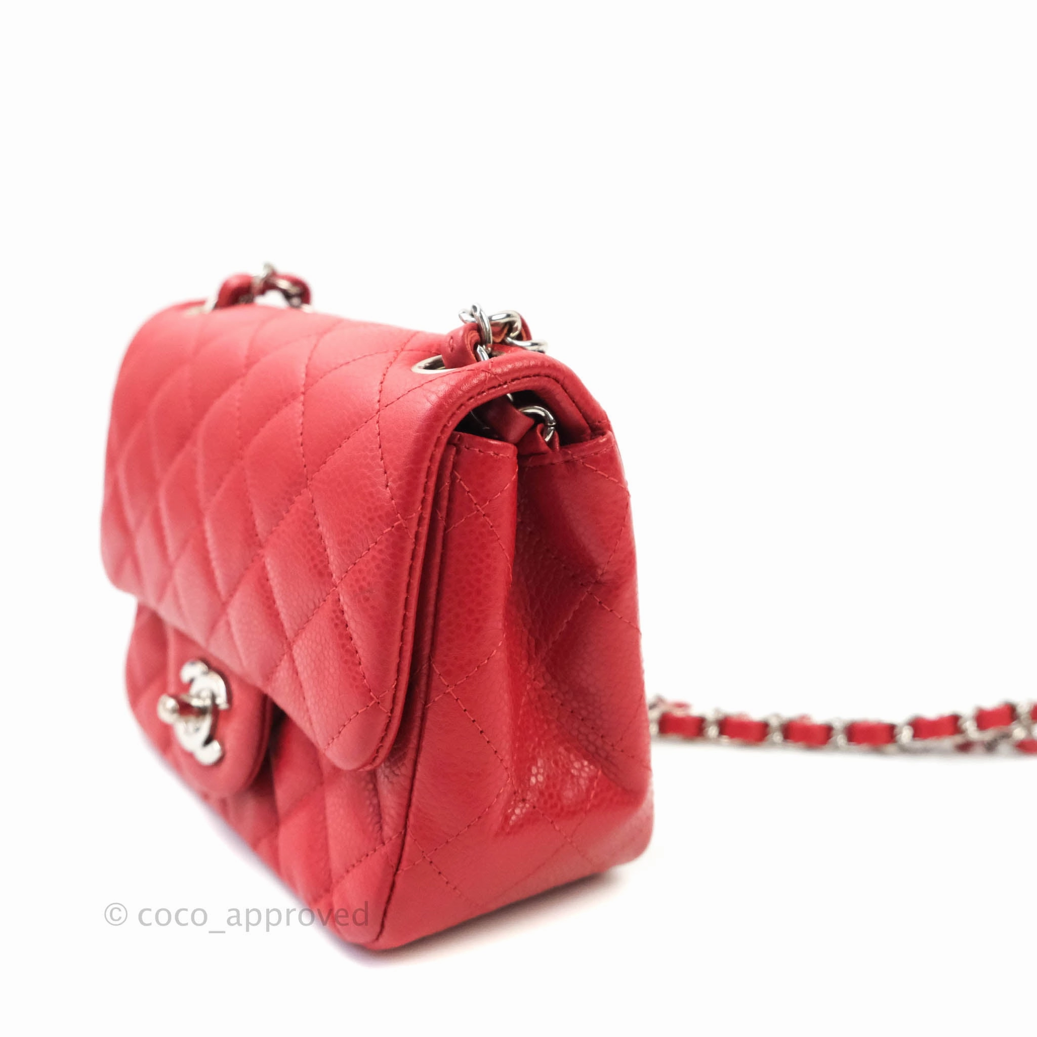 Chanel Quilted Mini Square Red Caviar Silver Hardware