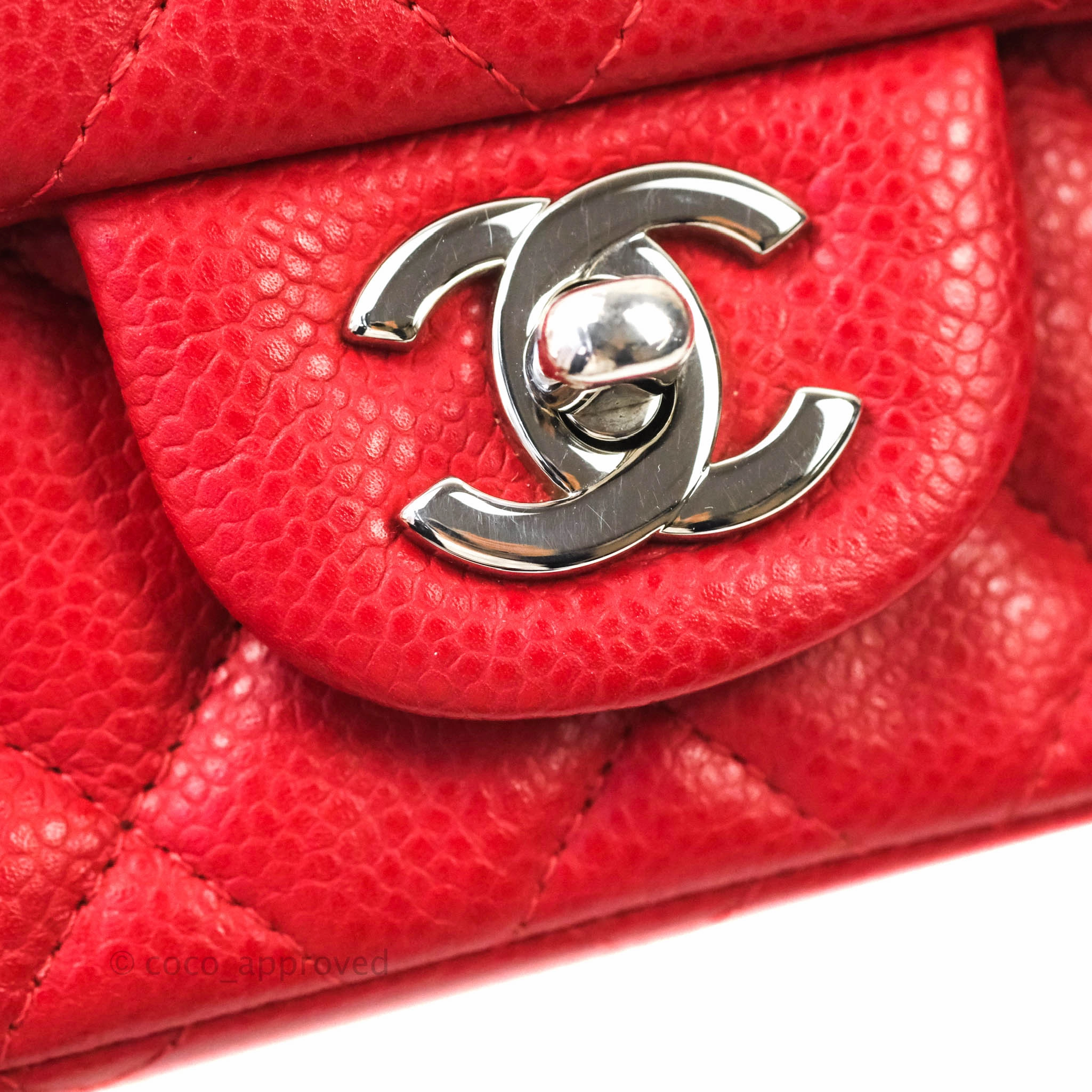 Chanel Quilted Mini Square Red Caviar Silver Hardware