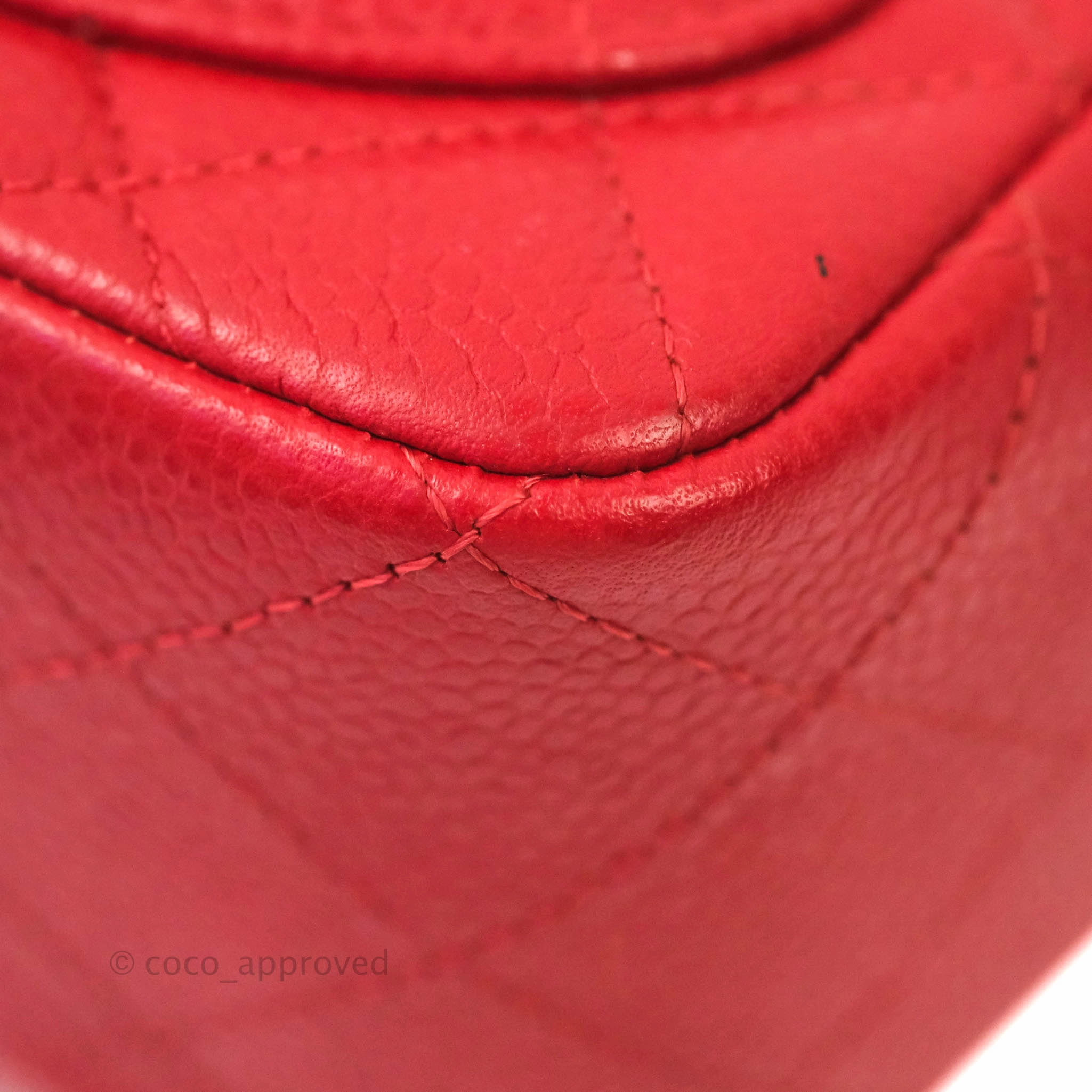 Chanel Quilted Mini Square Red Caviar Silver Hardware