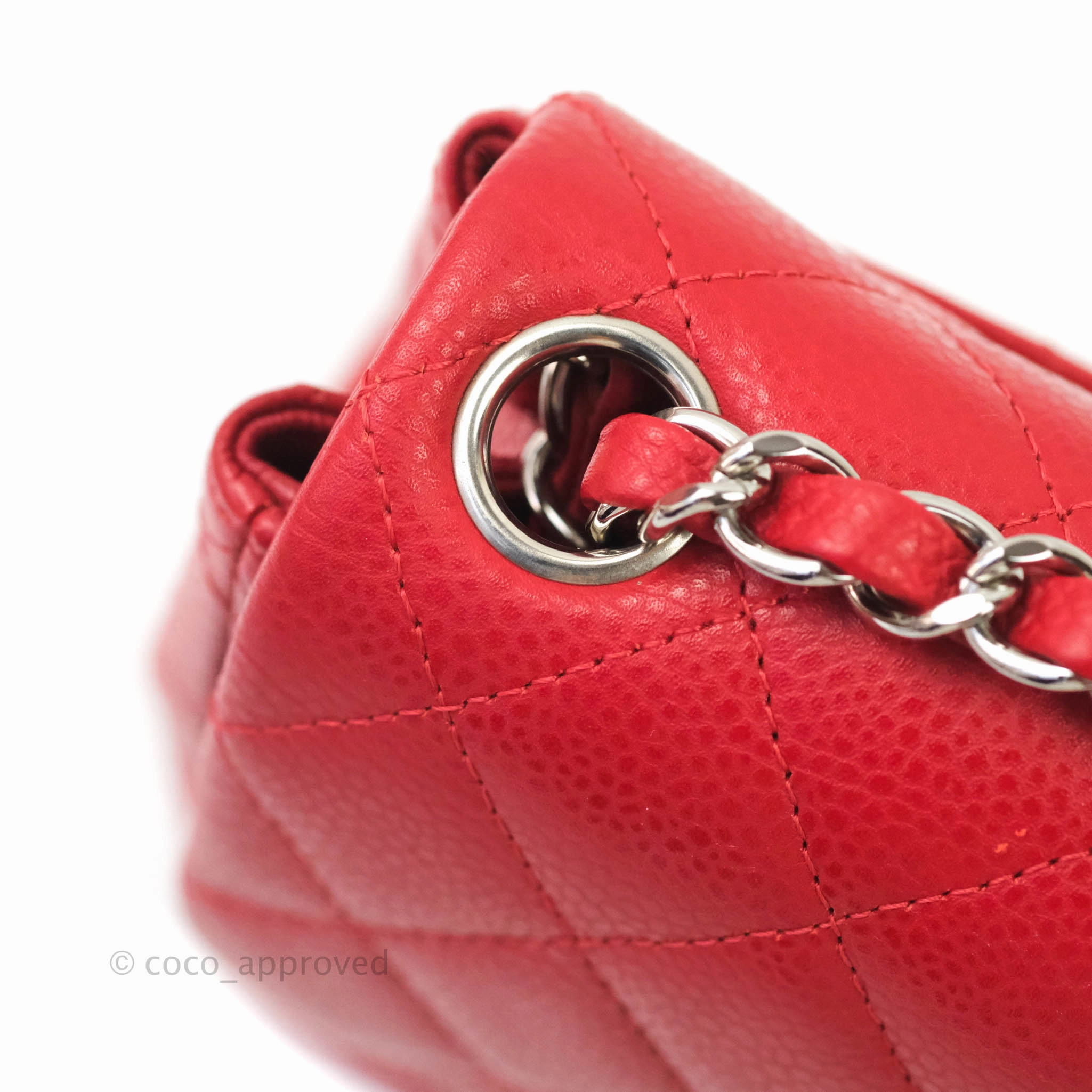 Chanel Quilted Mini Square Red Caviar Silver Hardware