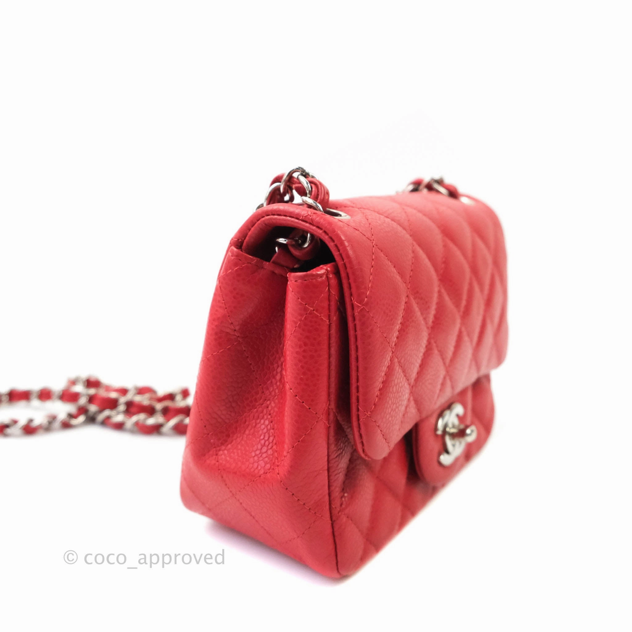 Chanel Quilted Mini Square Red Caviar Silver Hardware