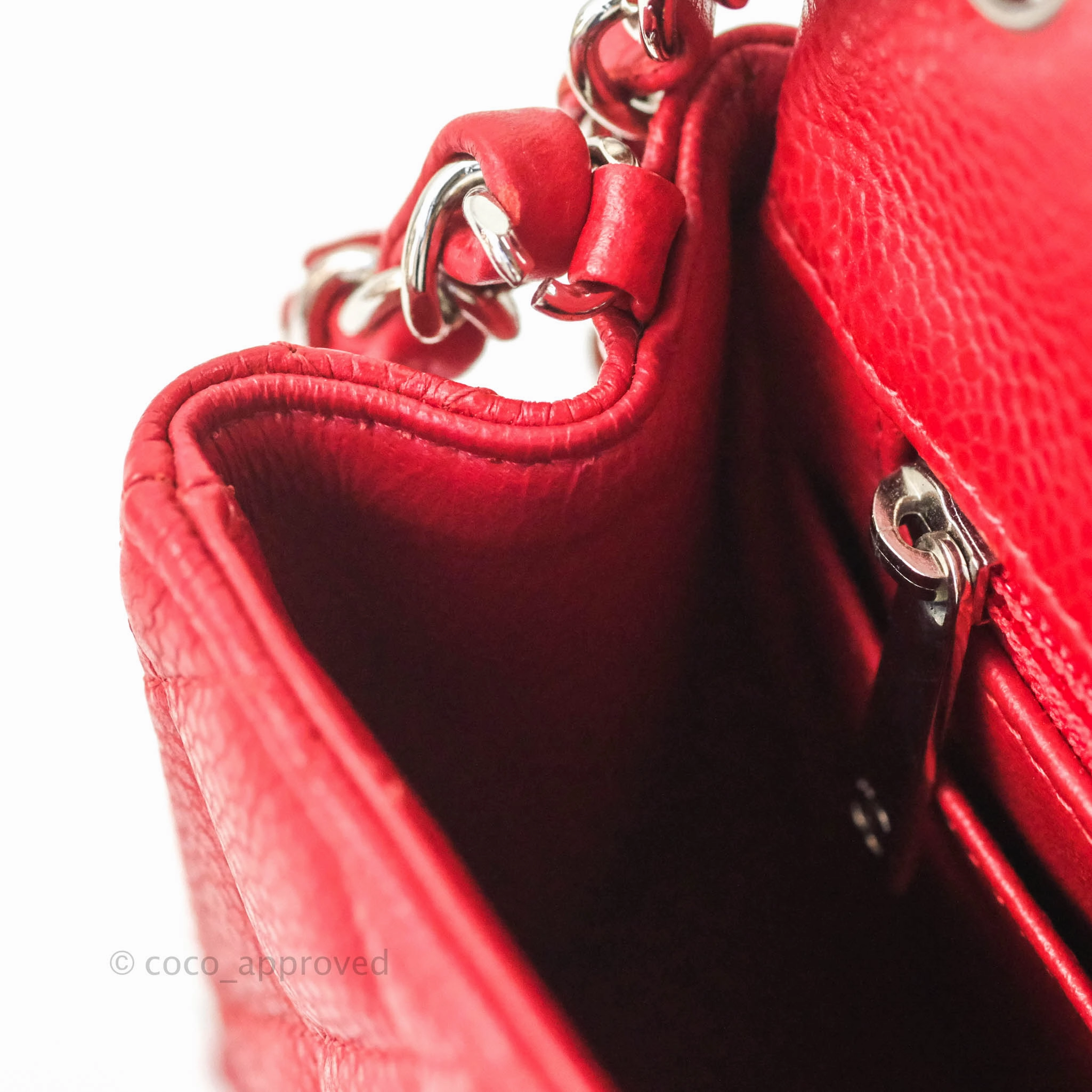 Chanel Quilted Mini Square Red Caviar Silver Hardware