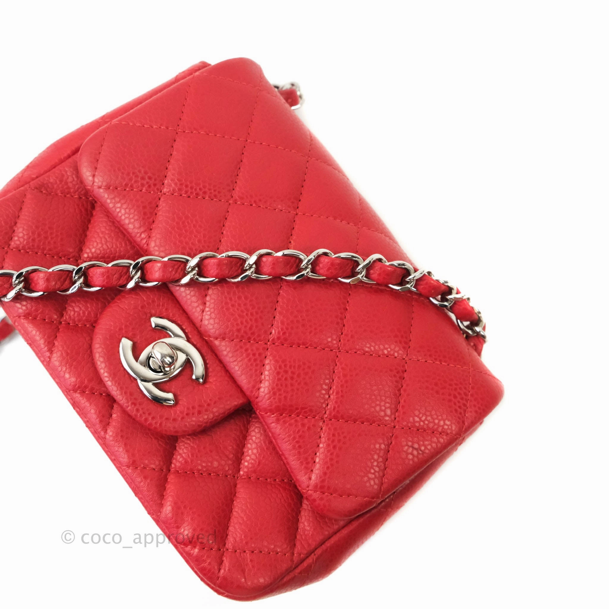 Chanel Quilted Mini Square Red Caviar Silver Hardware
