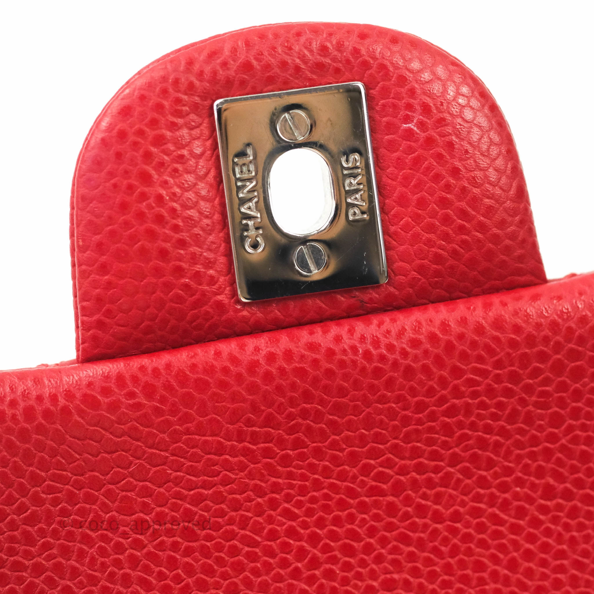 Chanel Quilted Mini Square Red Caviar Silver Hardware
