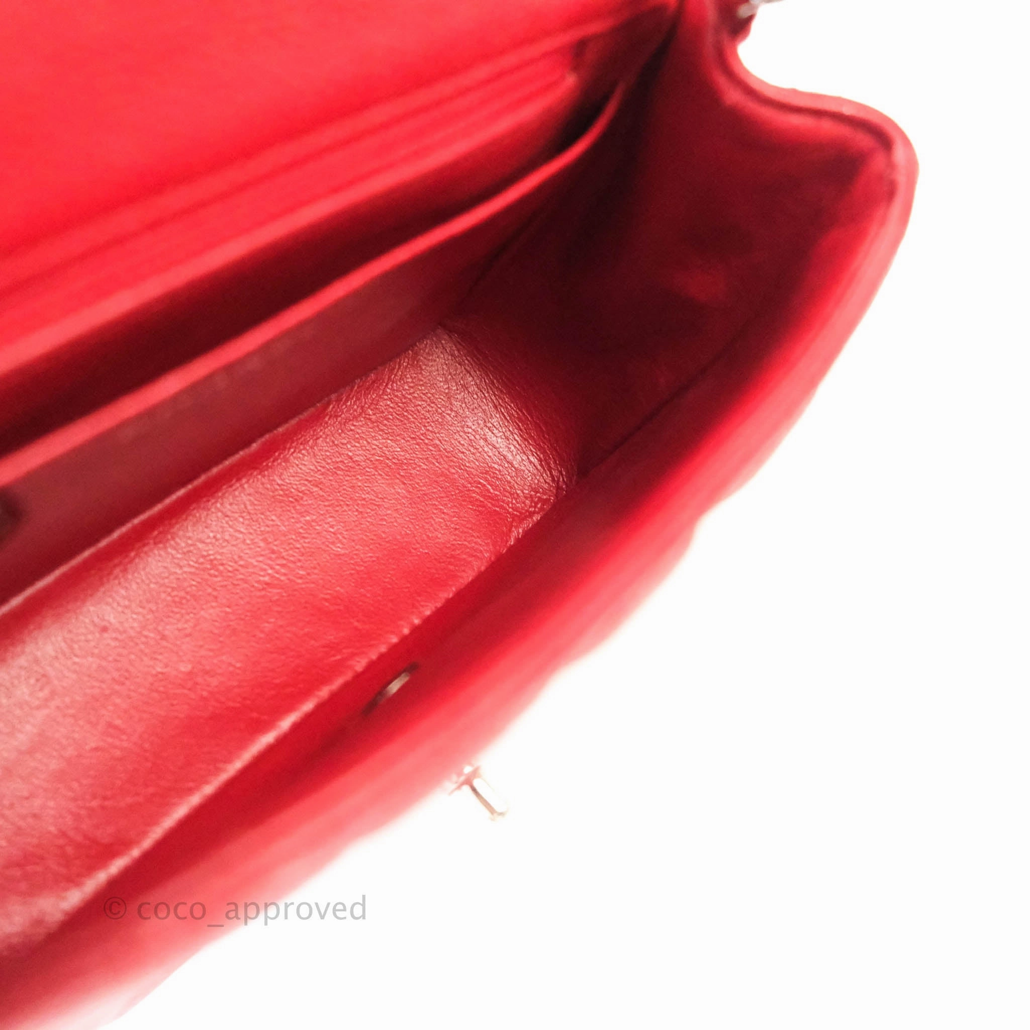 Chanel Quilted Mini Square Red Caviar Silver Hardware