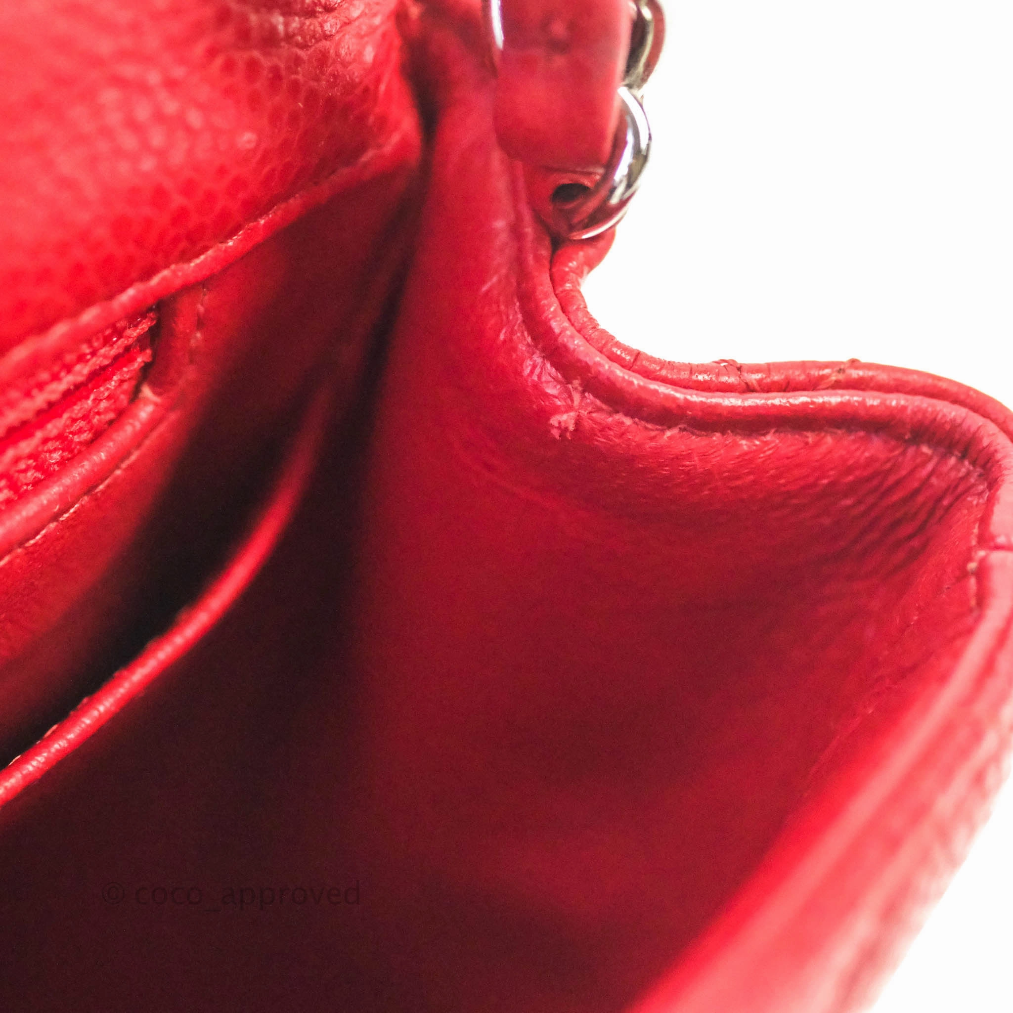 Chanel Quilted Mini Square Red Caviar Silver Hardware