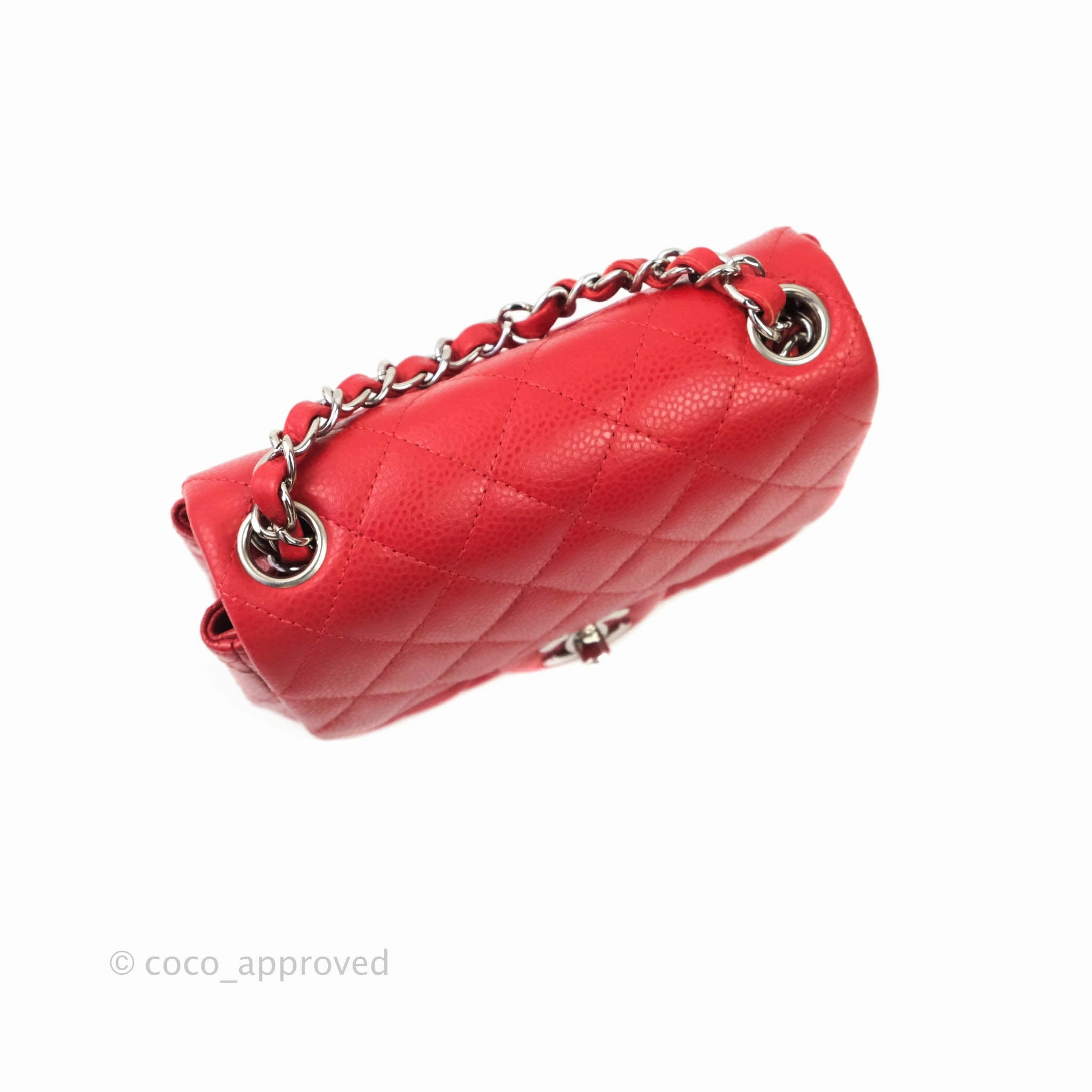 Chanel Quilted Mini Square Red Caviar Silver Hardware