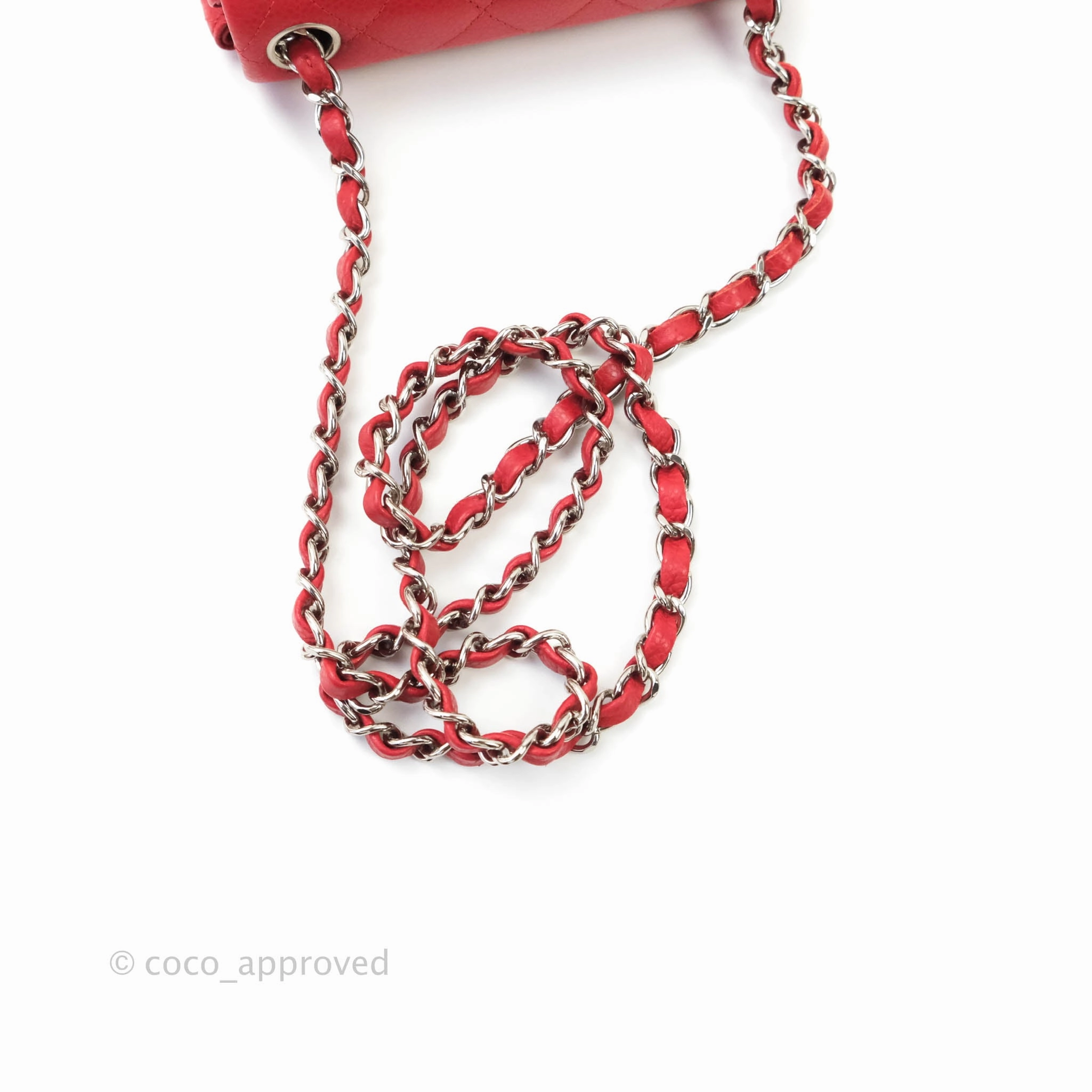 Chanel Quilted Mini Square Red Caviar Silver Hardware
