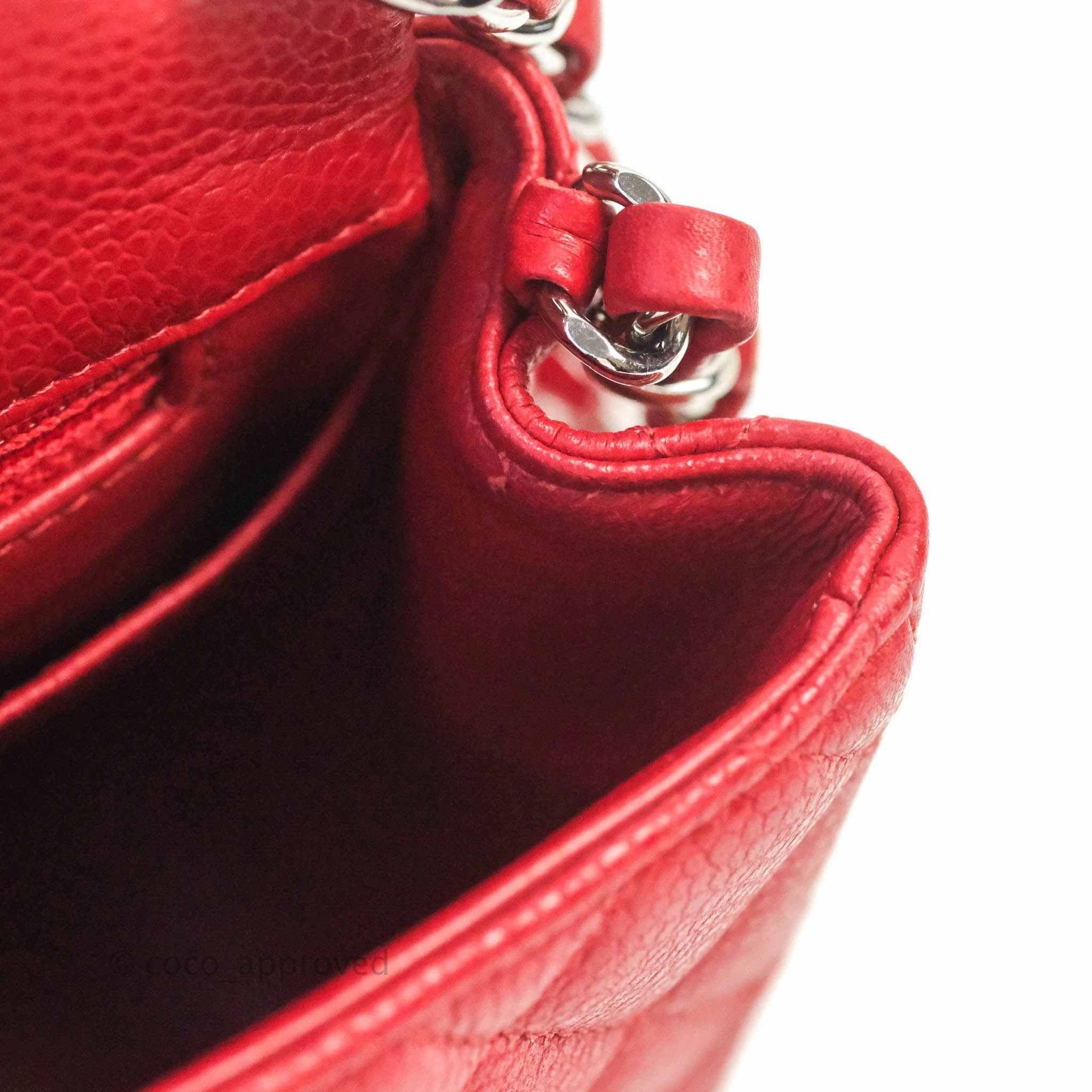 Chanel Quilted Mini Square Red Caviar Silver Hardware