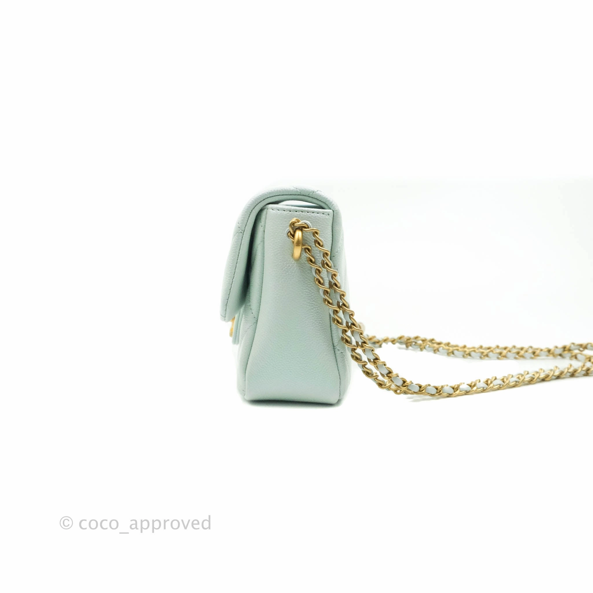 Chanel Quilted My Perfect Mini Iridescent Mint Green Caviar Aged Gold Hardware 21K