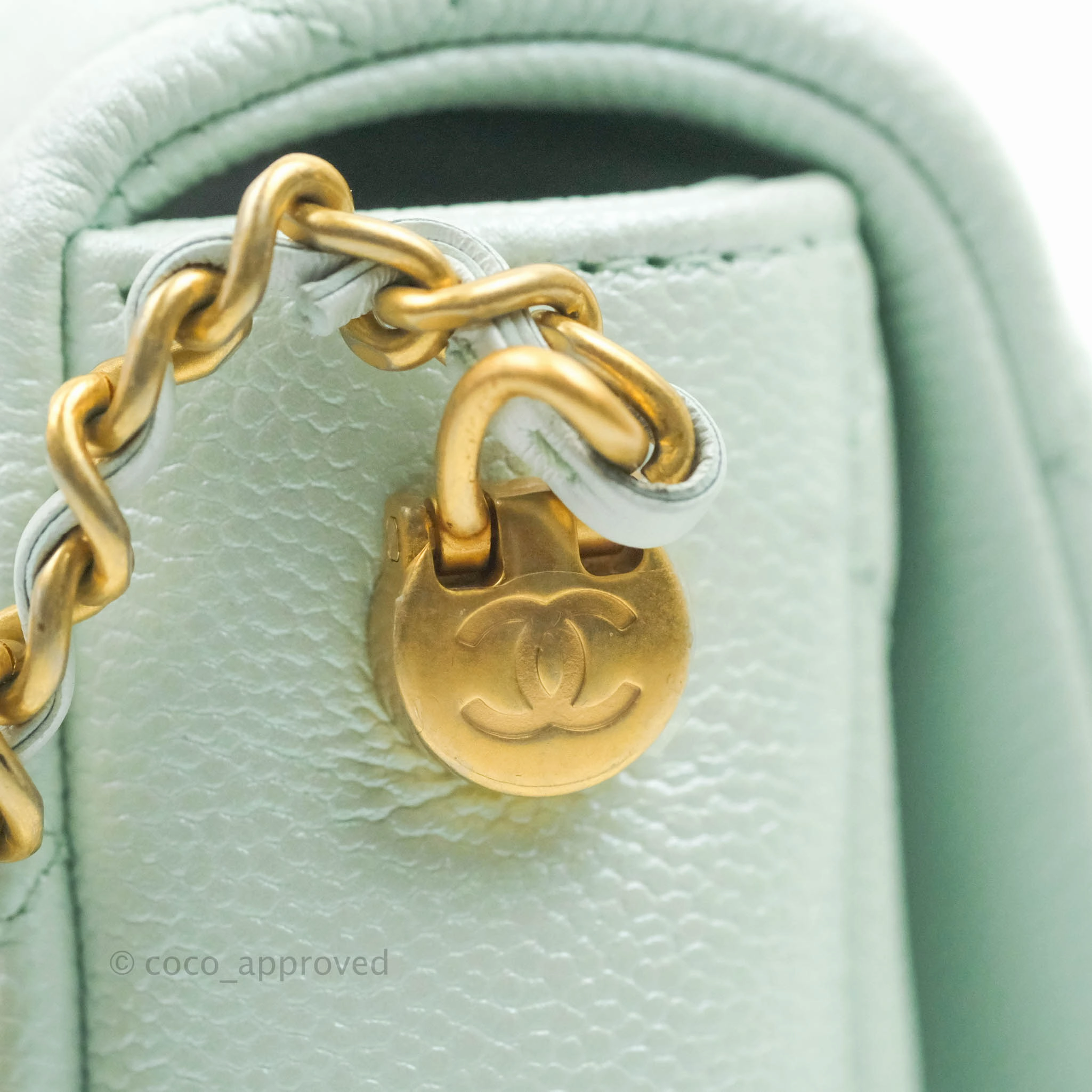 Chanel Quilted My Perfect Mini Iridescent Mint Green Caviar Aged Gold Hardware 21K