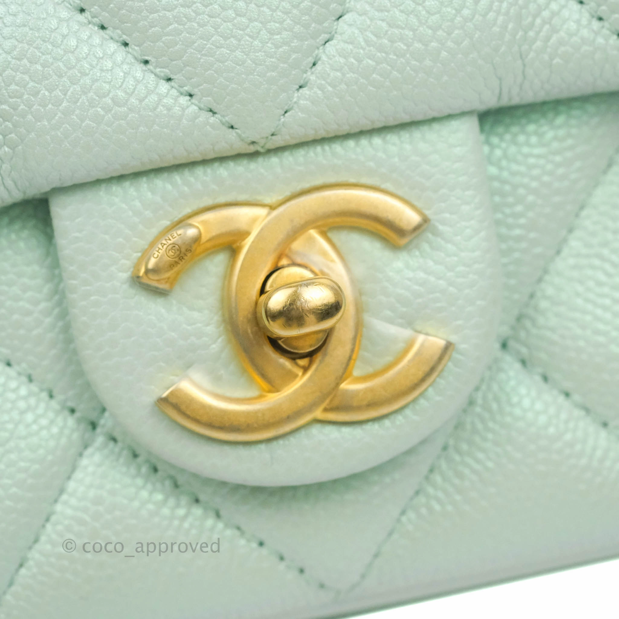Chanel Quilted My Perfect Mini Iridescent Mint Green Caviar Aged Gold Hardware 21K
