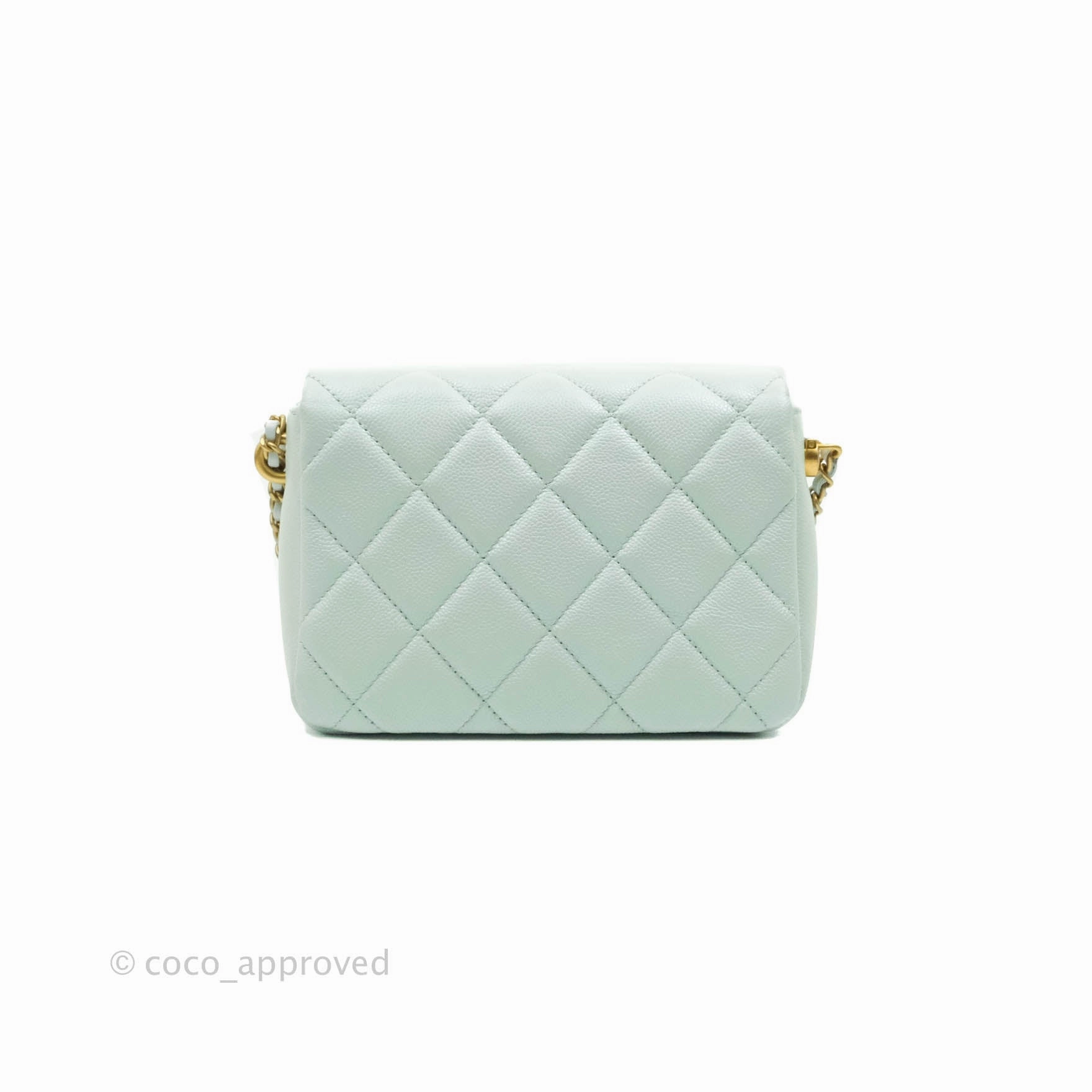 Chanel Quilted My Perfect Mini Iridescent Mint Green Caviar Aged Gold Hardware 21K