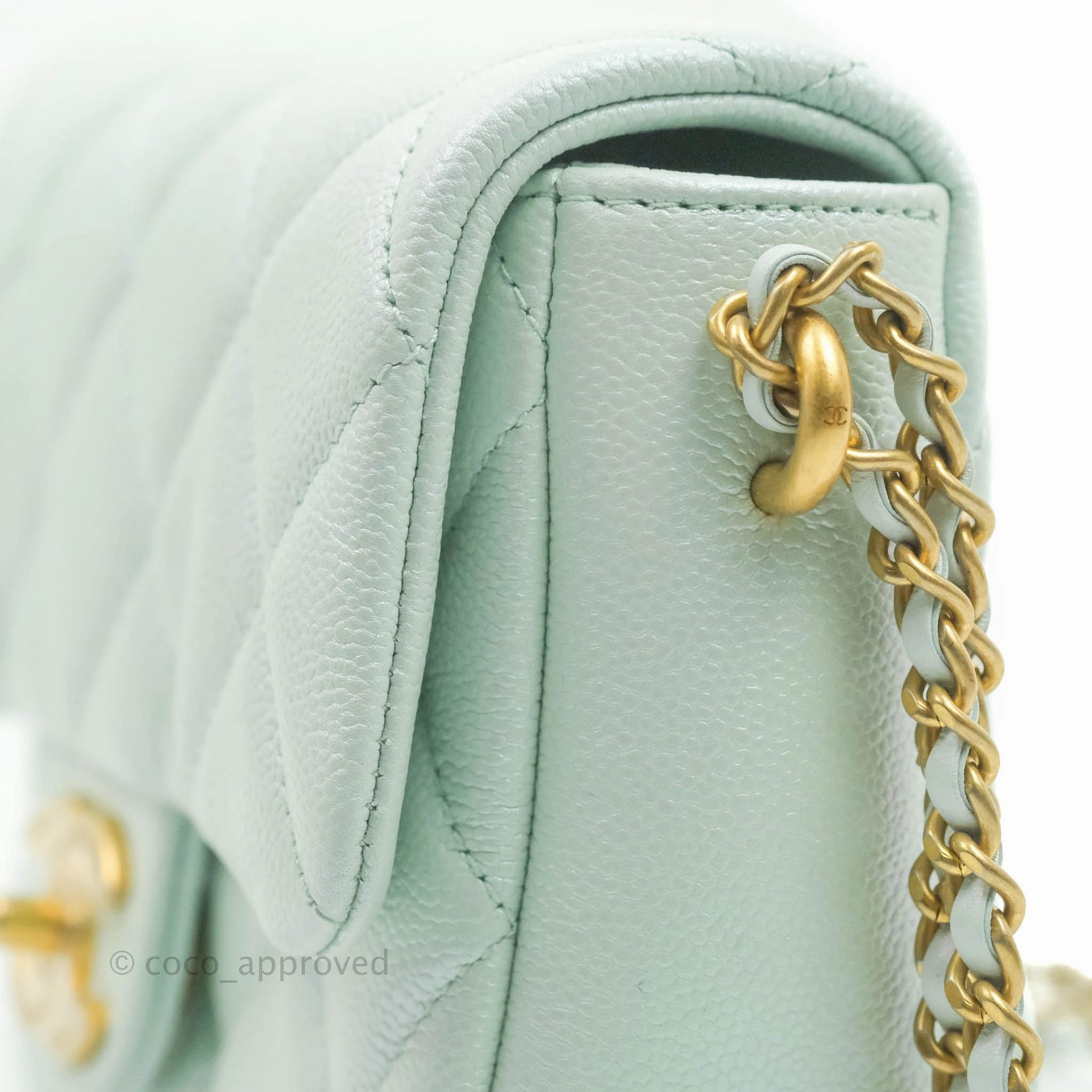 Chanel Quilted My Perfect Mini Iridescent Mint Green Caviar Aged Gold Hardware 21K