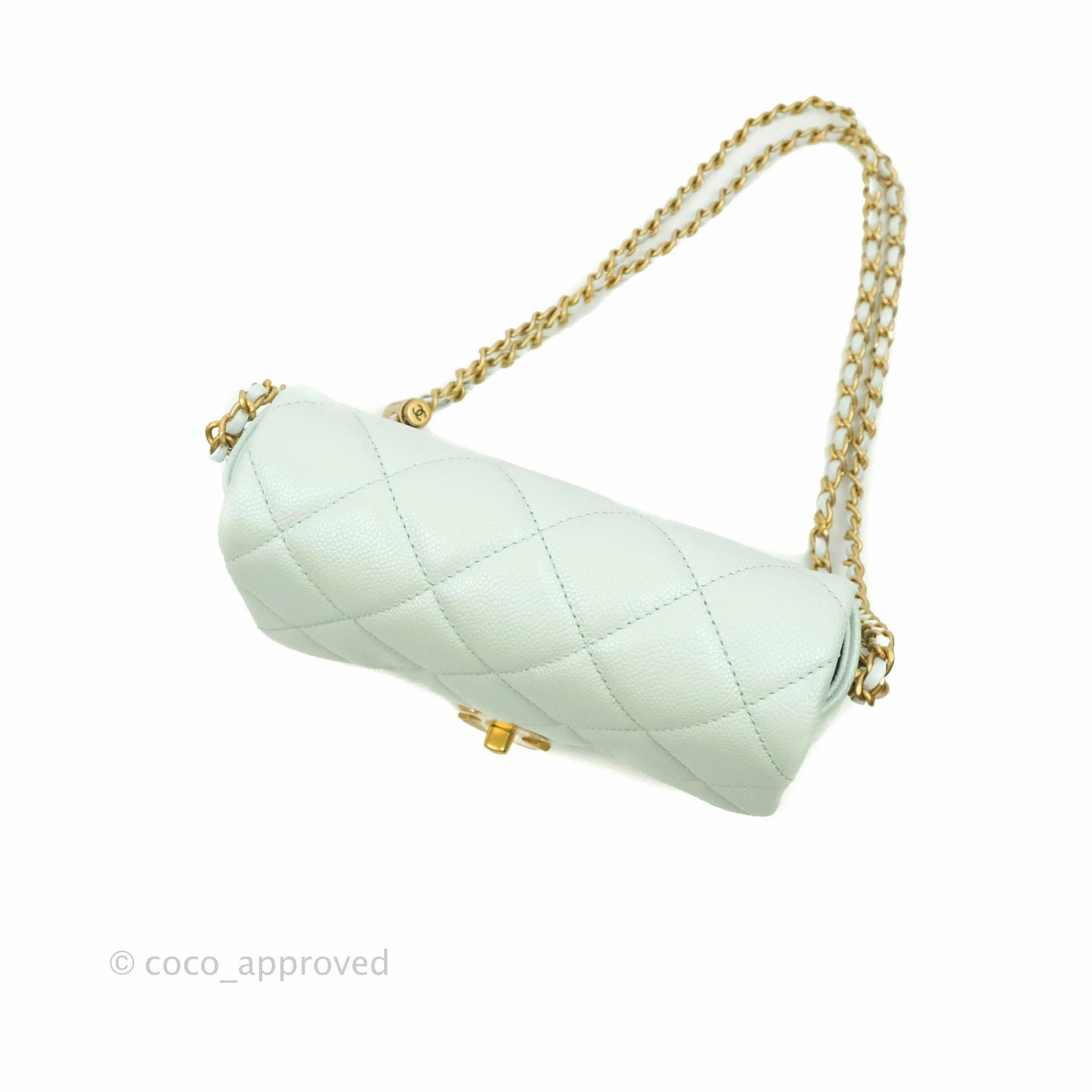Chanel Quilted My Perfect Mini Iridescent Mint Green Caviar Aged Gold Hardware 21K