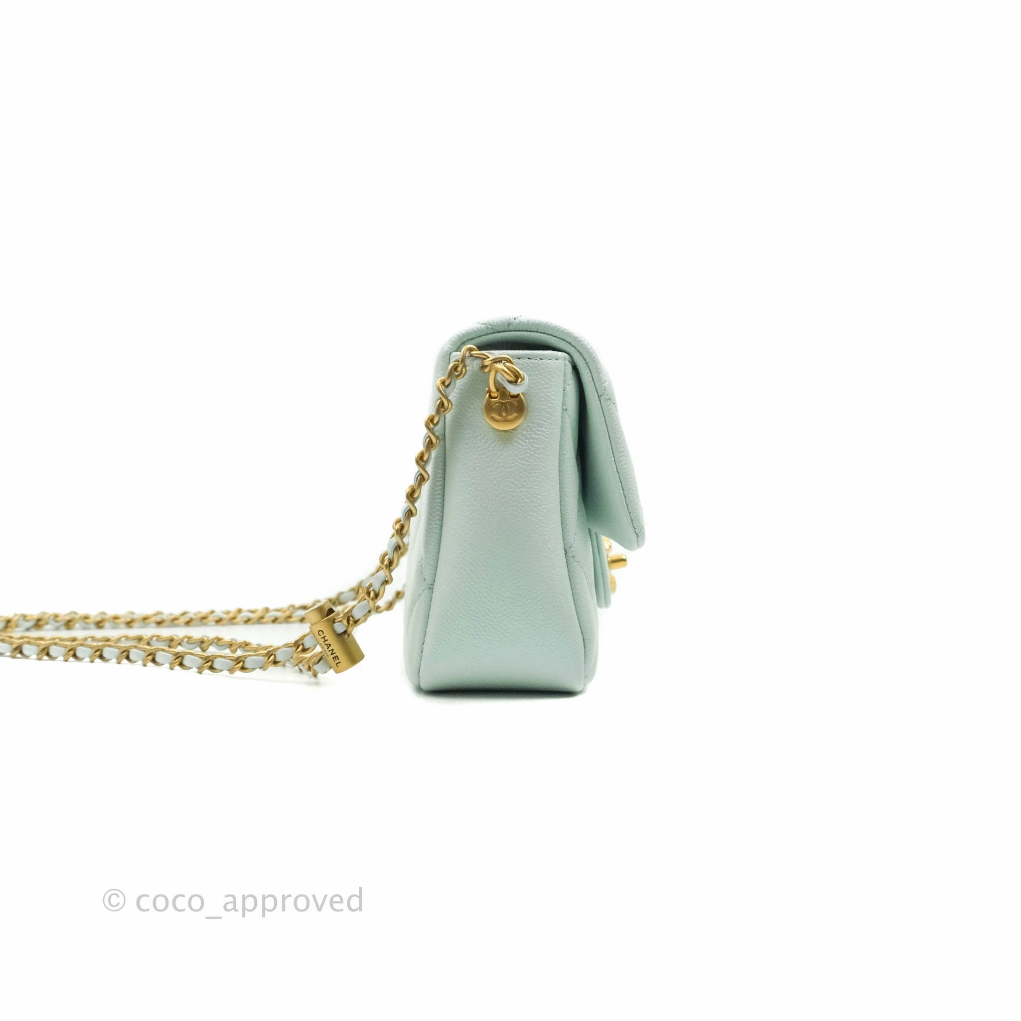 Chanel Quilted My Perfect Mini Iridescent Mint Green Caviar Aged Gold Hardware 21K
