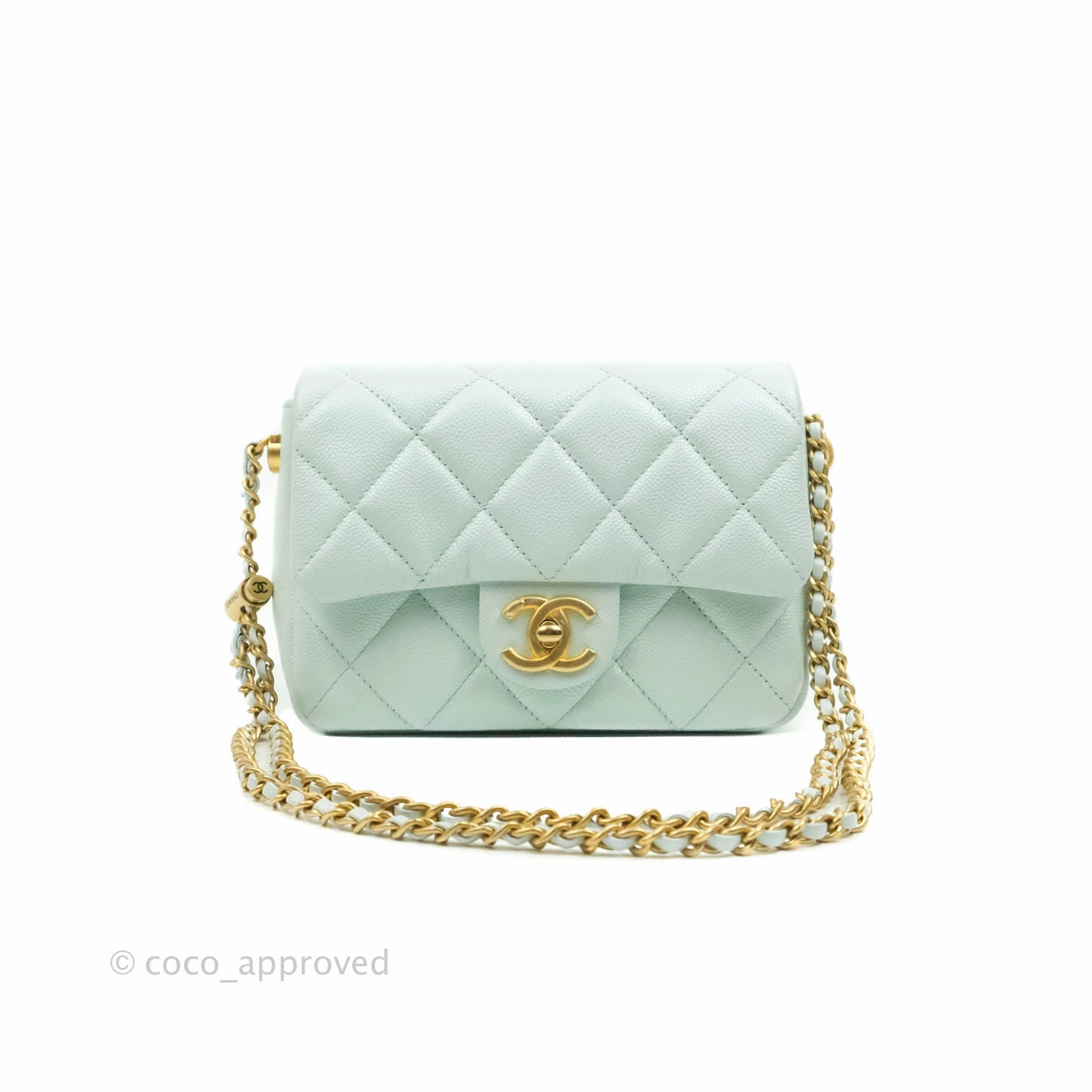 Chanel Quilted My Perfect Mini Iridescent Mint Green Caviar Aged Gold Hardware 21K