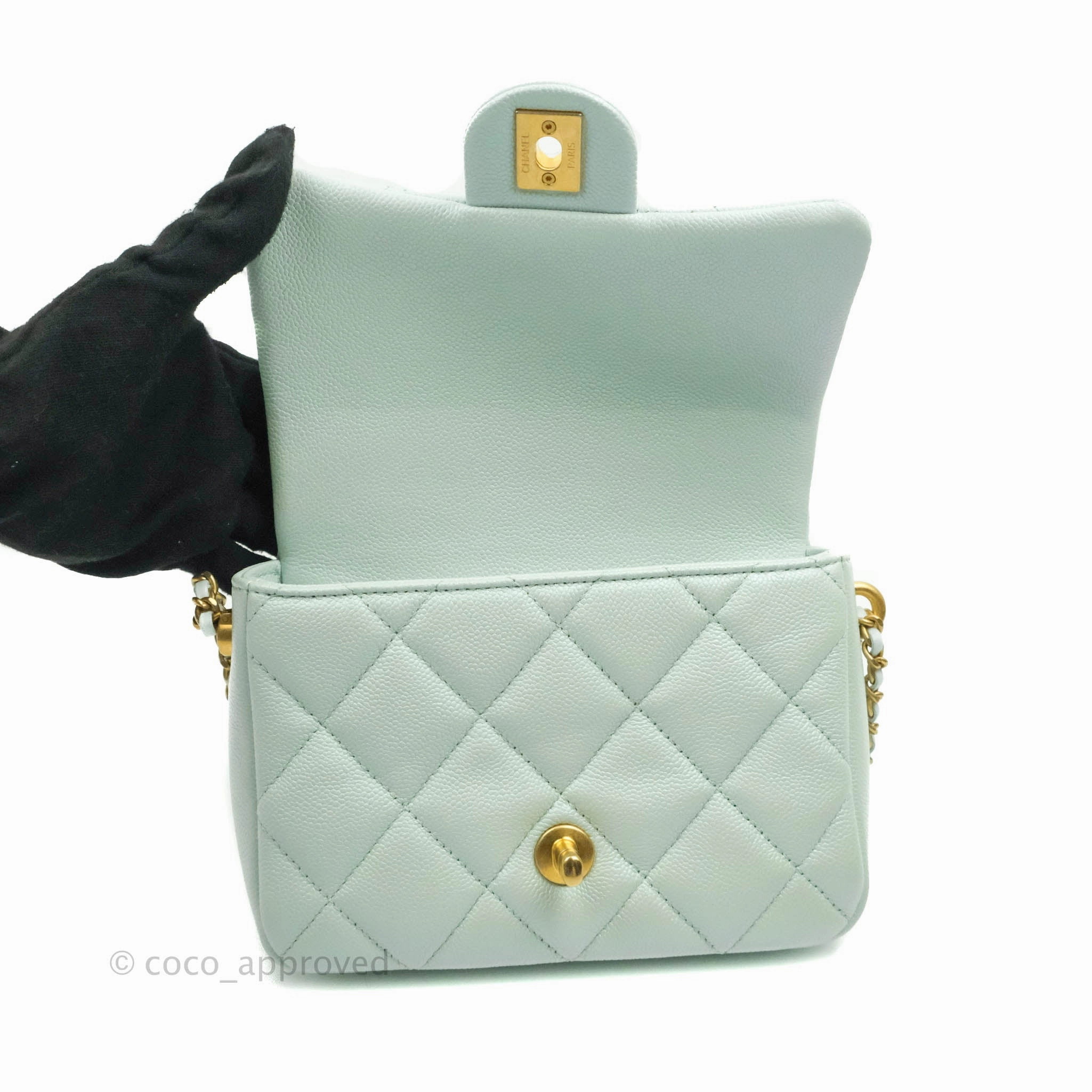 Chanel Quilted My Perfect Mini Iridescent Mint Green Caviar Aged Gold Hardware 21K