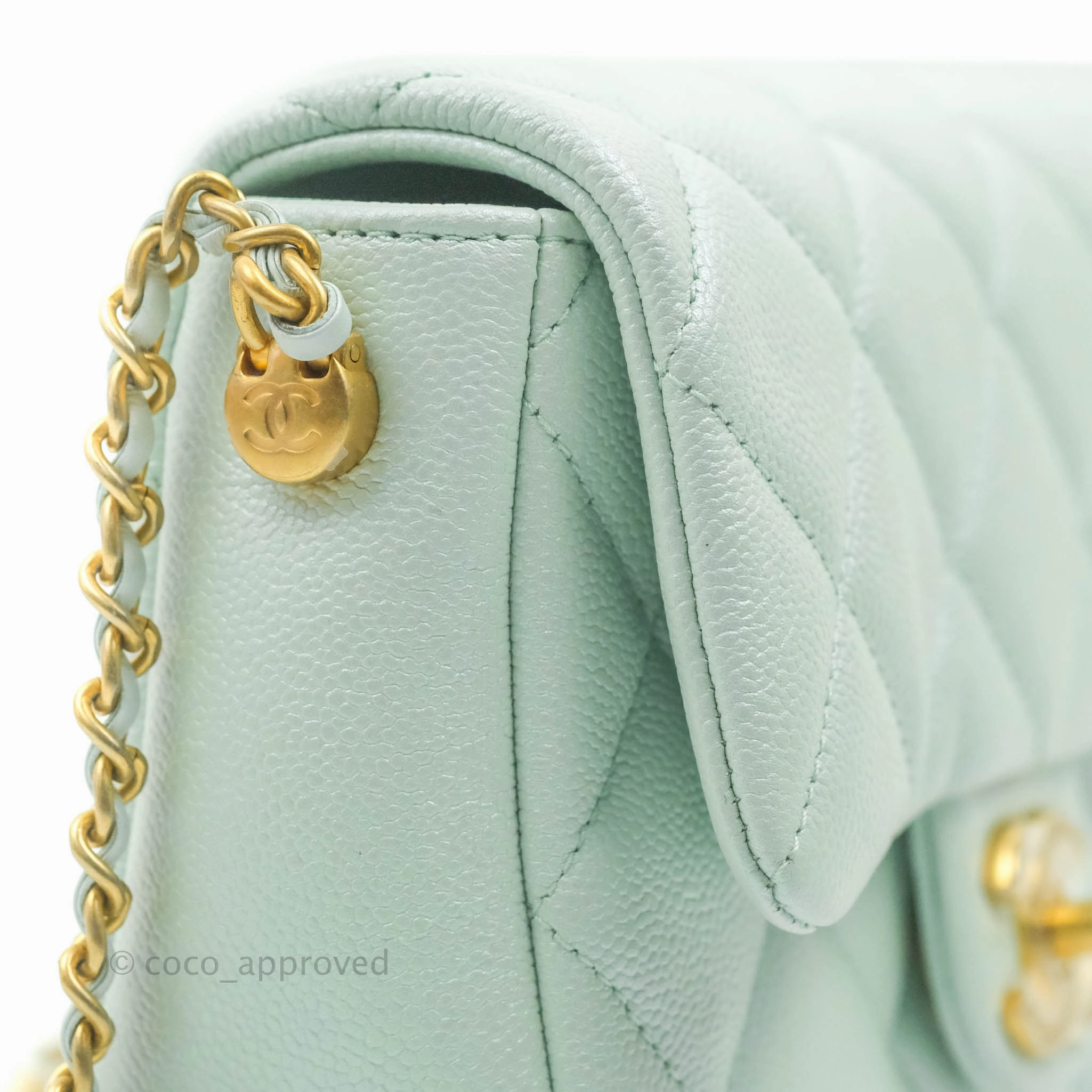 Chanel Quilted My Perfect Mini Iridescent Mint Green Caviar Aged Gold Hardware 21K