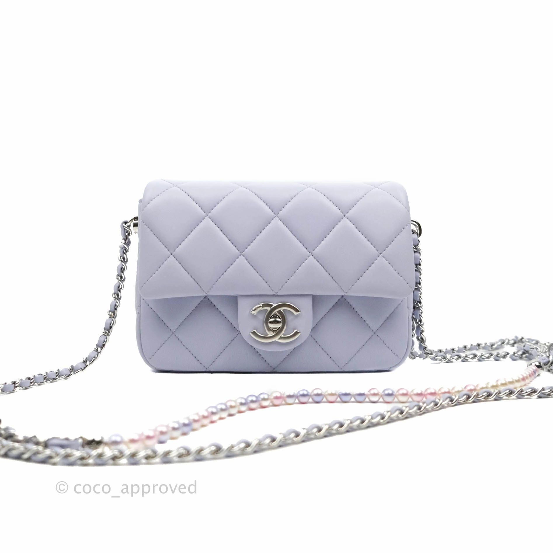 Chanel Quilted My Perfect Mini With Pearl Lilac Lambskin Silver Hardware