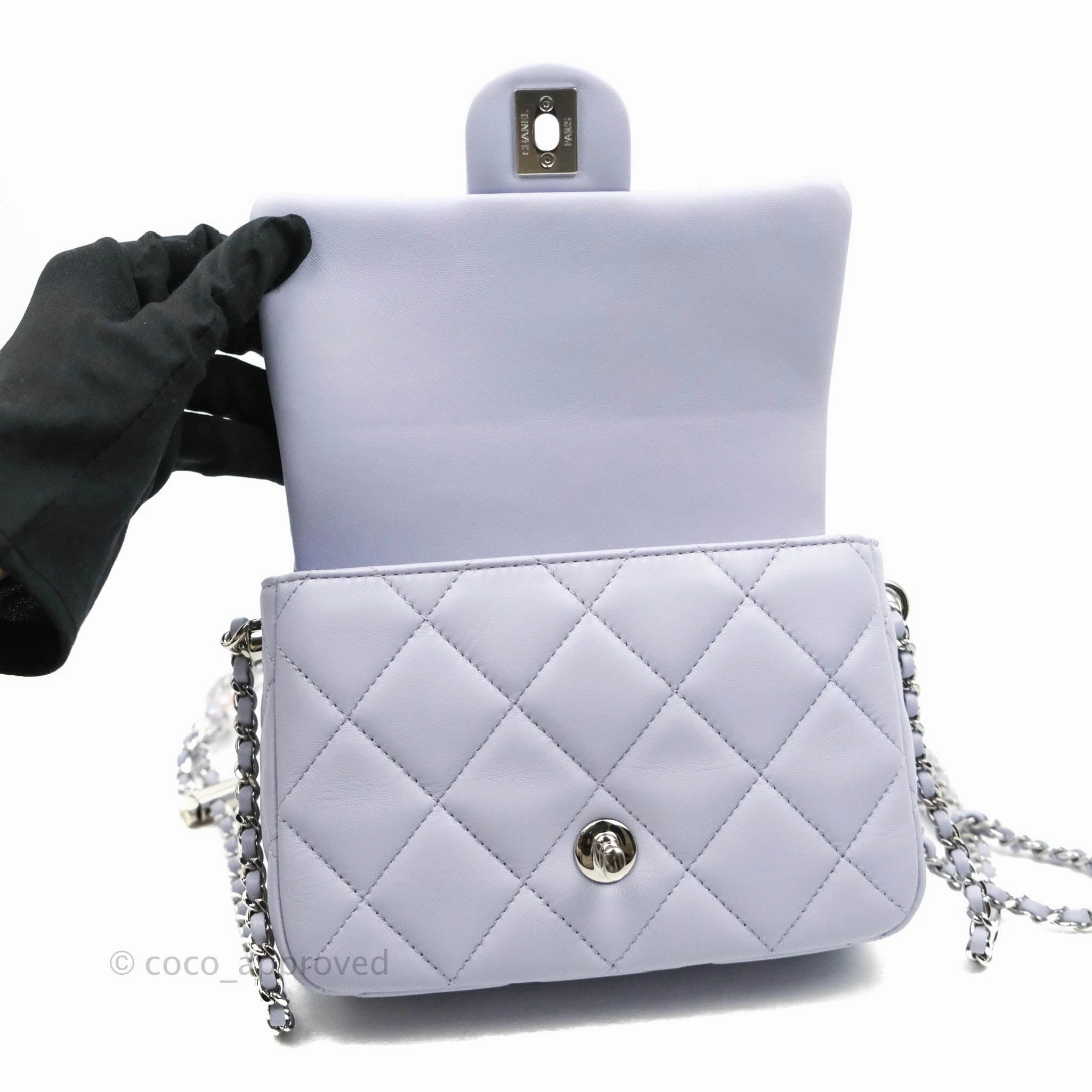 Chanel Quilted My Perfect Mini With Pearl Lilac Lambskin Silver Hardware