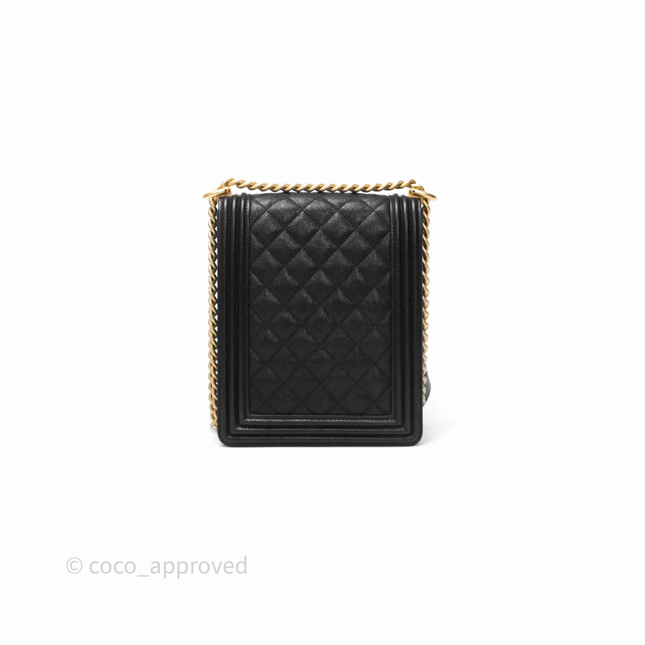 Chanel Quilted North South Boy Flap Black Caviar Aged Gold Hardware