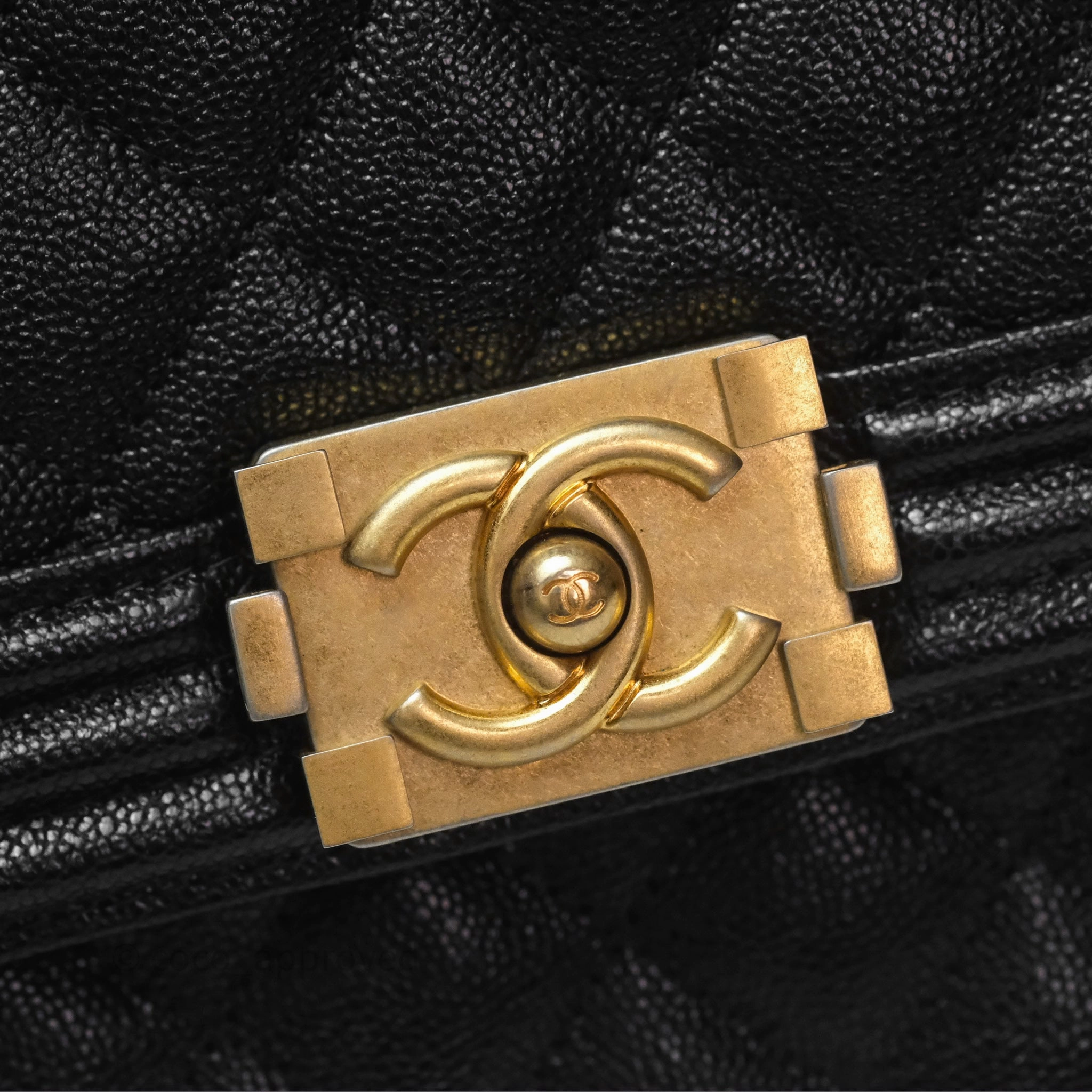 Chanel Quilted North South Boy Flap Black Caviar Aged Gold Hardware