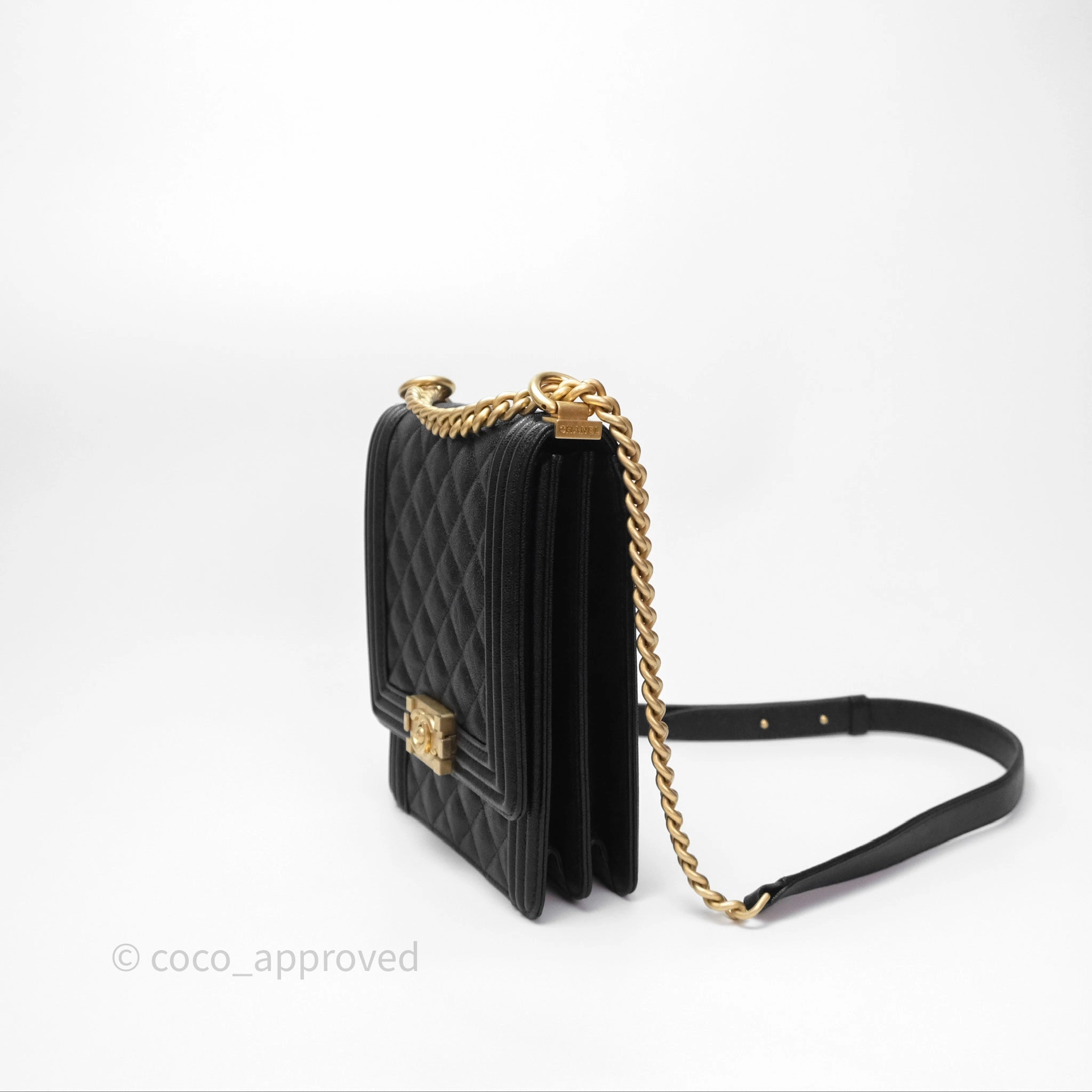 Chanel Quilted North South Boy Flap Black Caviar Aged Gold Hardware