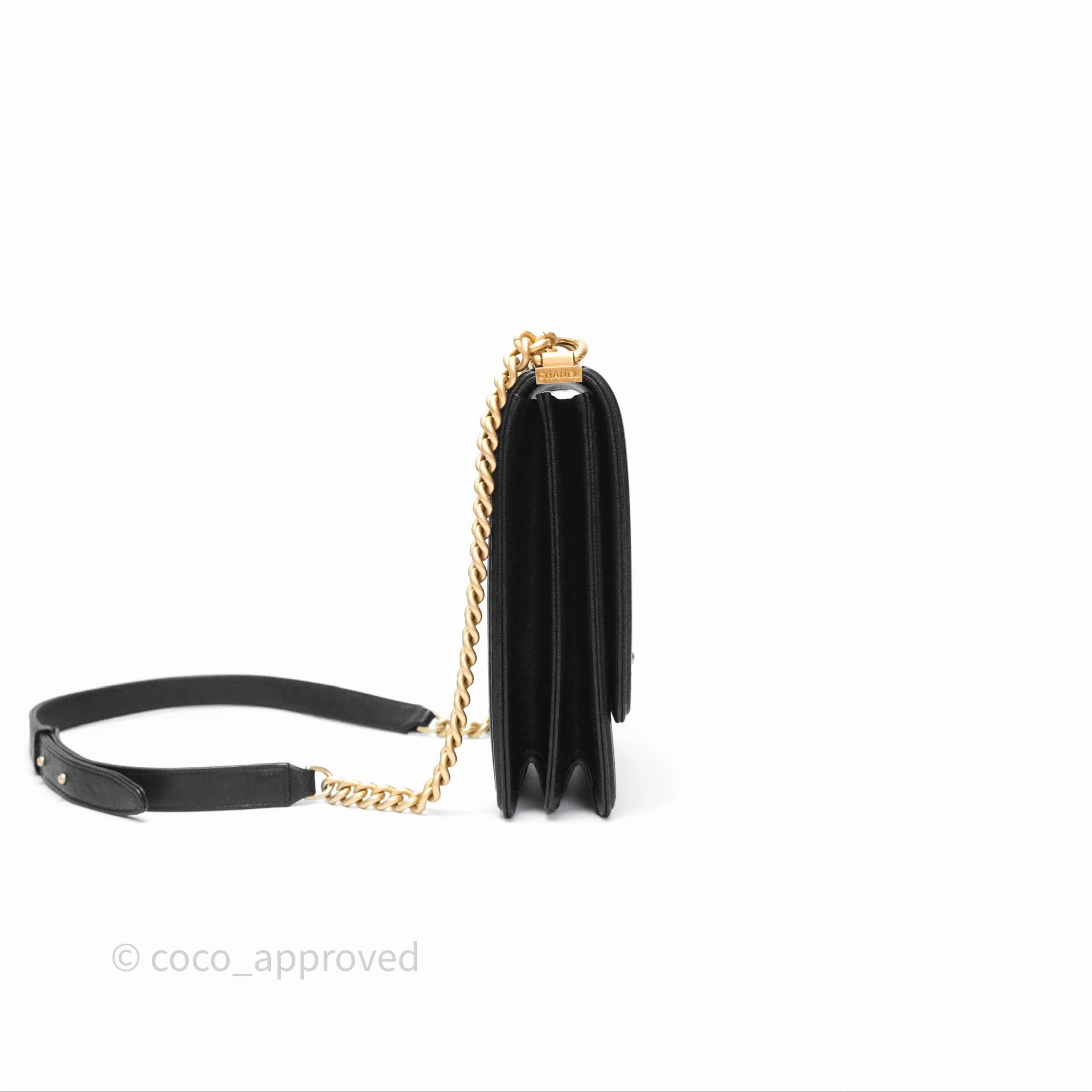 Chanel Quilted North South Boy Flap Black Caviar Aged Gold Hardware