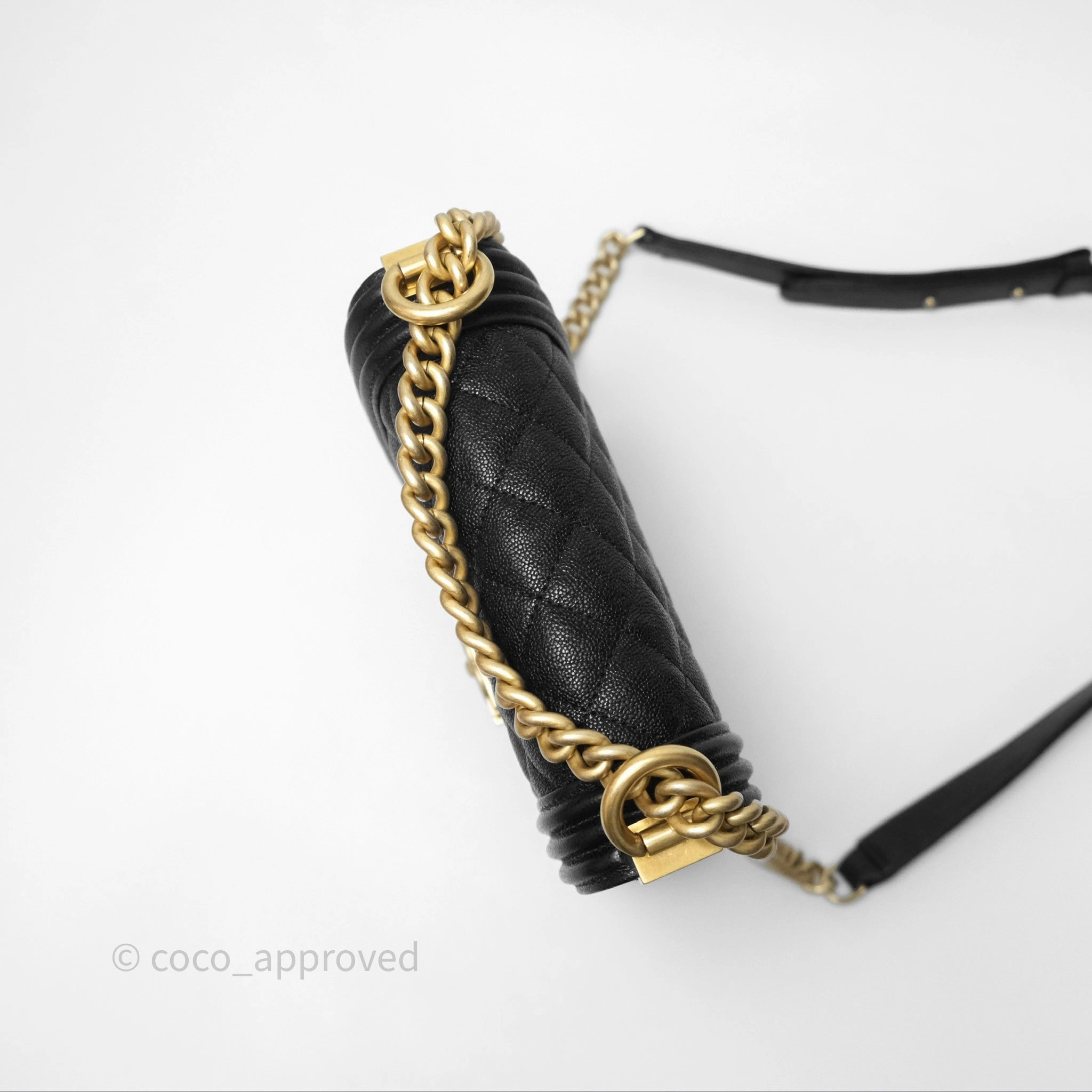 Chanel Quilted North South Boy Flap Black Caviar Aged Gold Hardware
