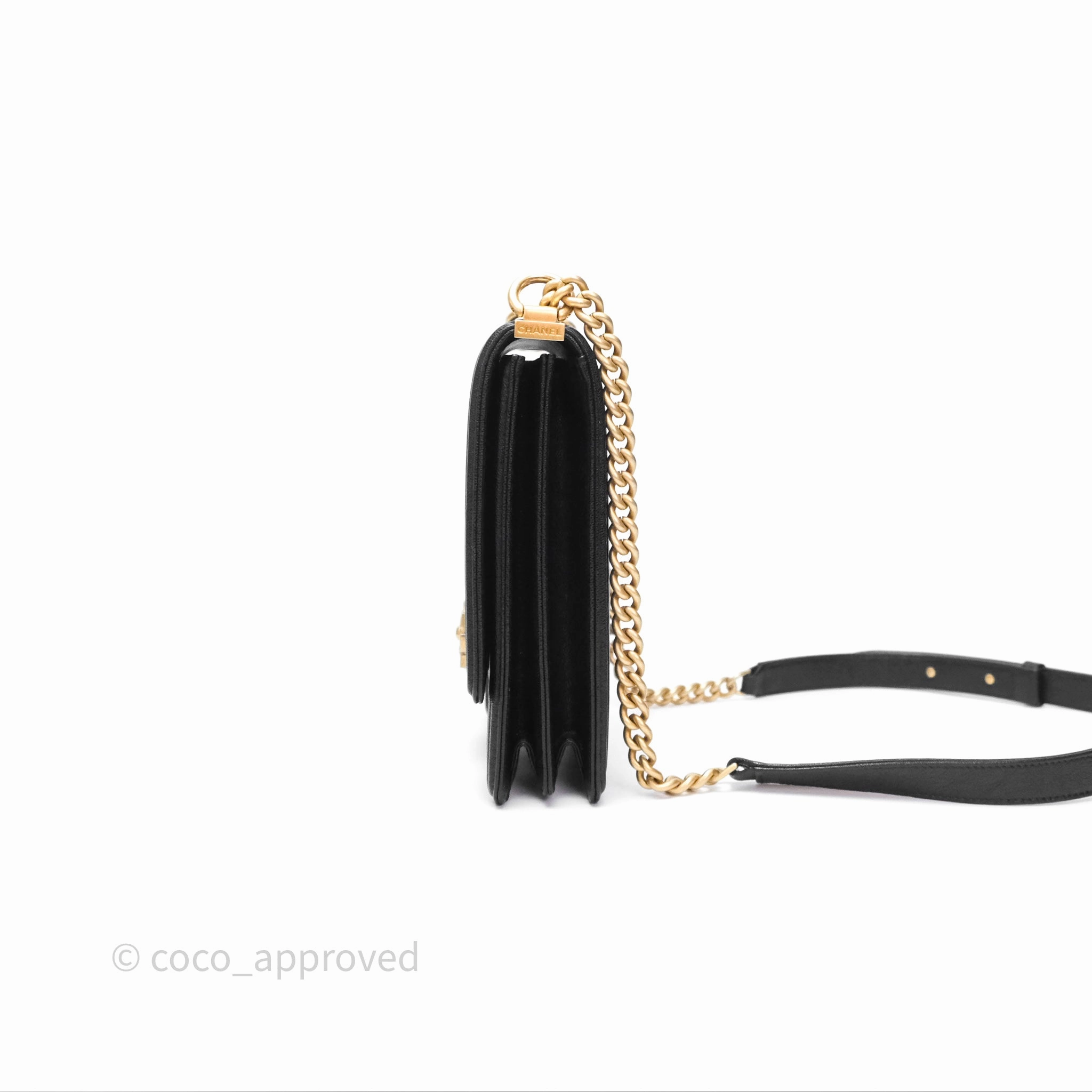 Chanel Quilted North South Boy Flap Black Caviar Aged Gold Hardware