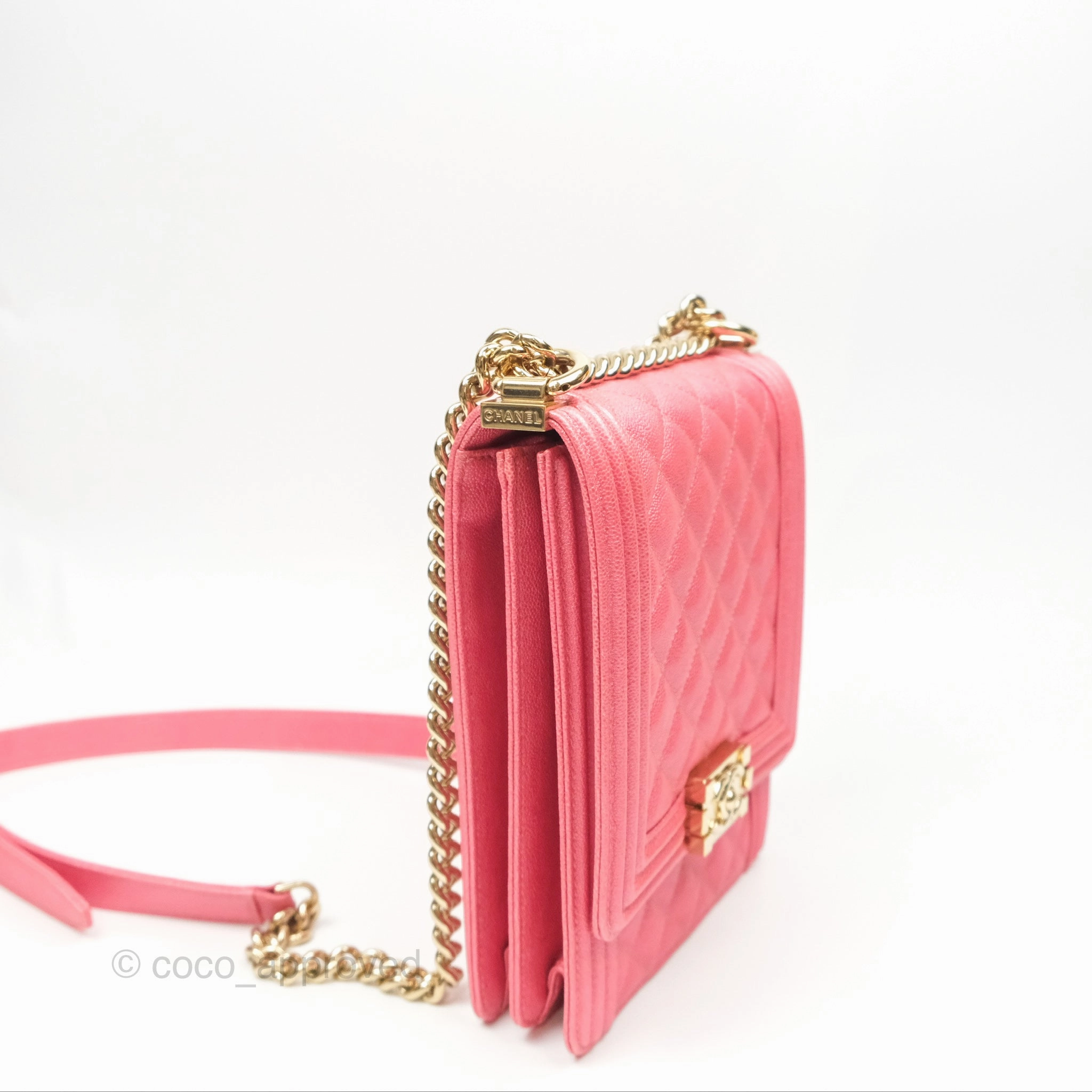 Chanel Quilted North South Boy Flap Iridescent Pink Caviar Gold Hardware