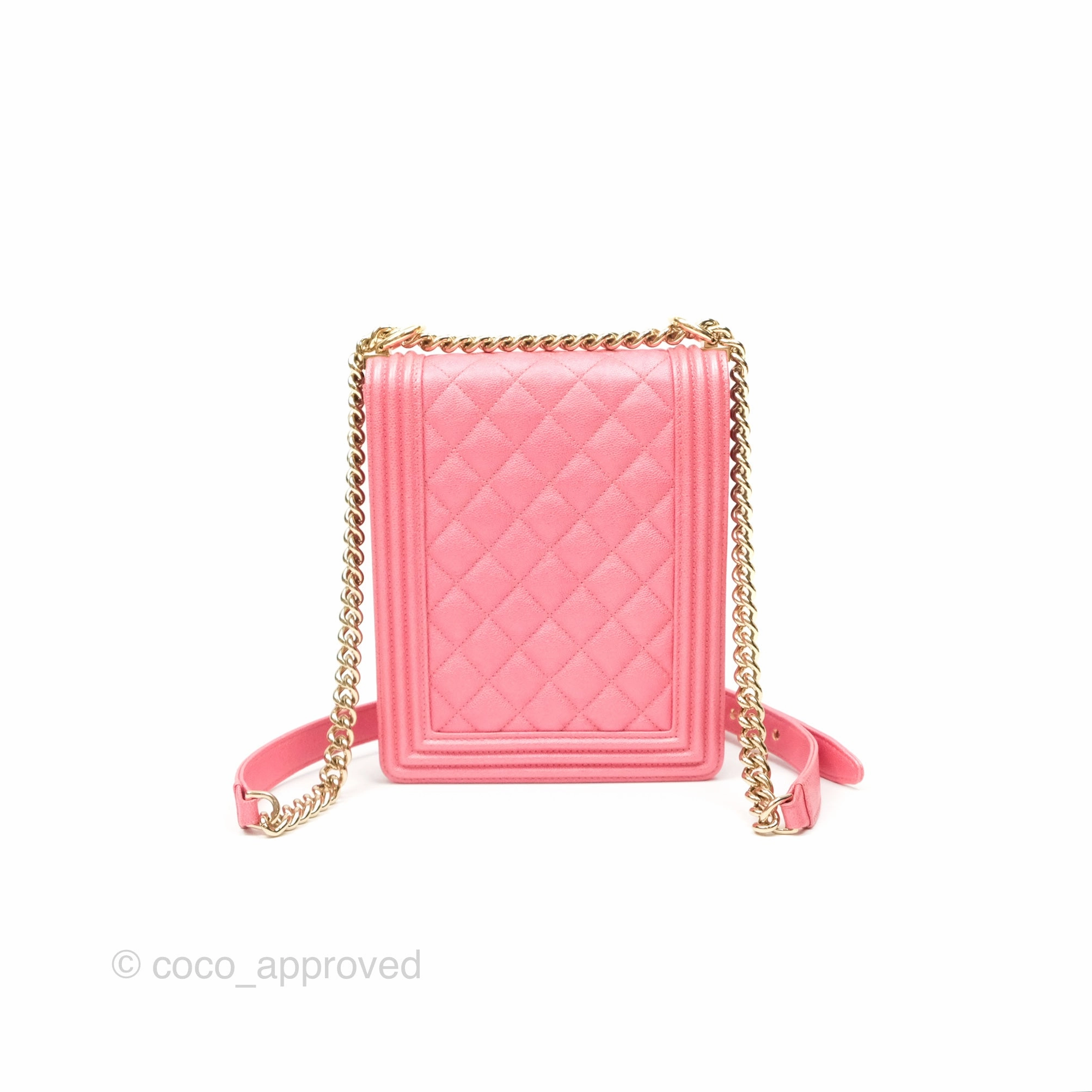 Chanel Quilted North South Boy Flap Iridescent Pink Caviar Gold Hardware