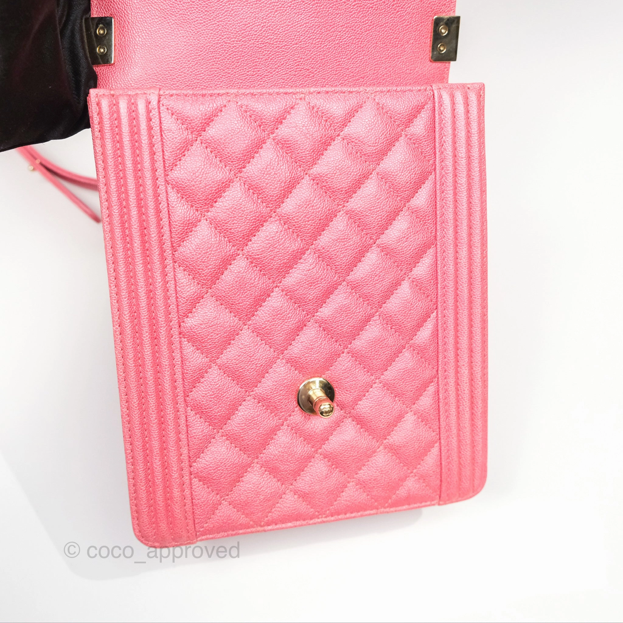 Chanel Quilted North South Boy Flap Iridescent Pink Caviar Gold Hardware